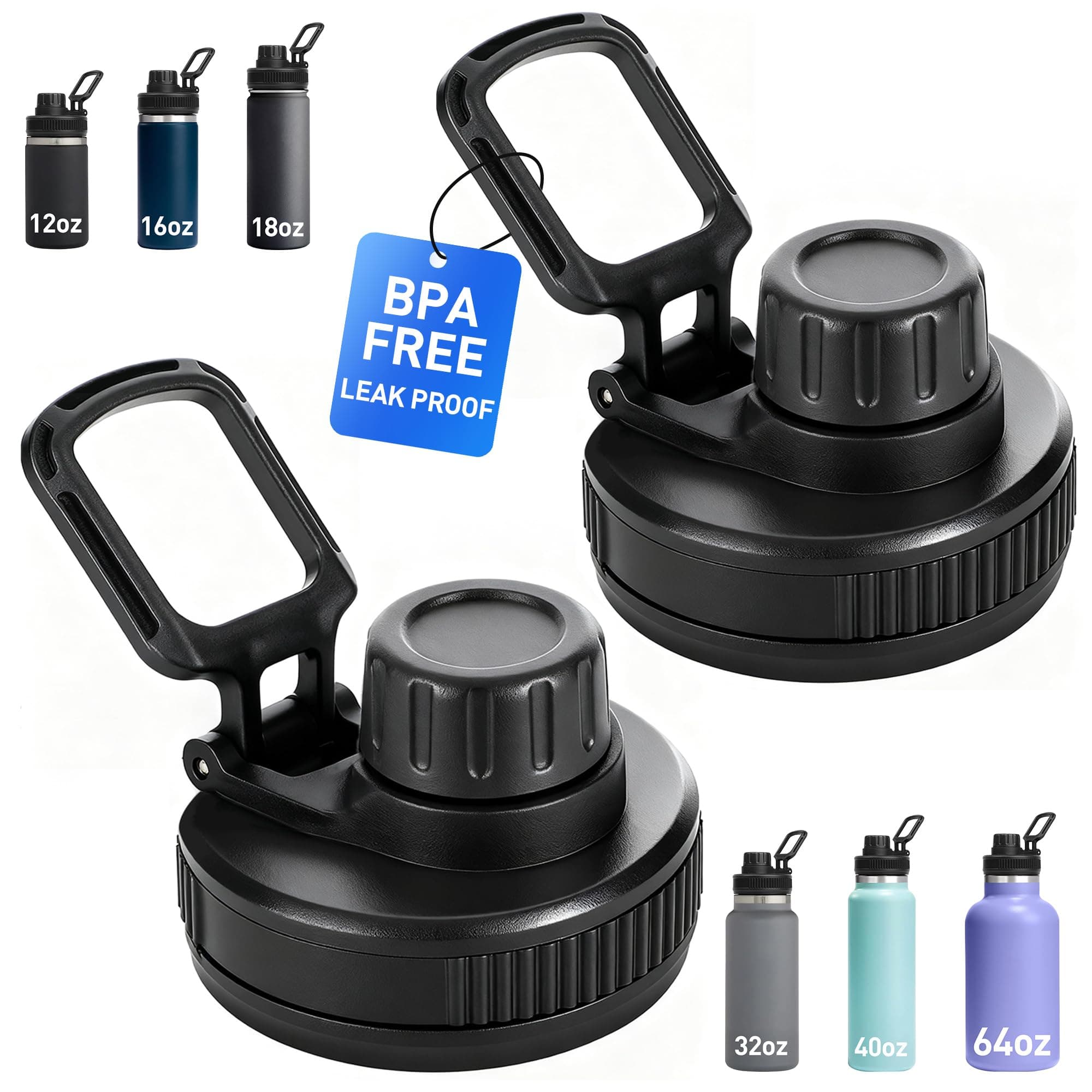 Spout Lid Replacement for Hydro Flask Wide Mouth 12, 16, 18, 32, 40, 64 OZ, Chug Lid for Thermoflask with Handle, Replacement Lid for Wide Mouth Water Bottle 2.28in