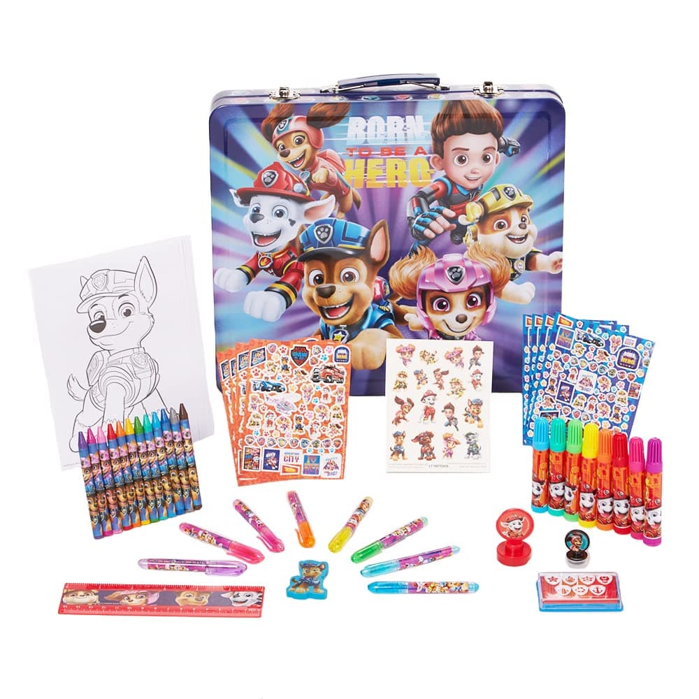 Nickelodeon Paw Patrol The Movie Deluxe Activity Set with Carrying Tin, Coloring Sheets, Tattoos, Stickers, & Art Supplies