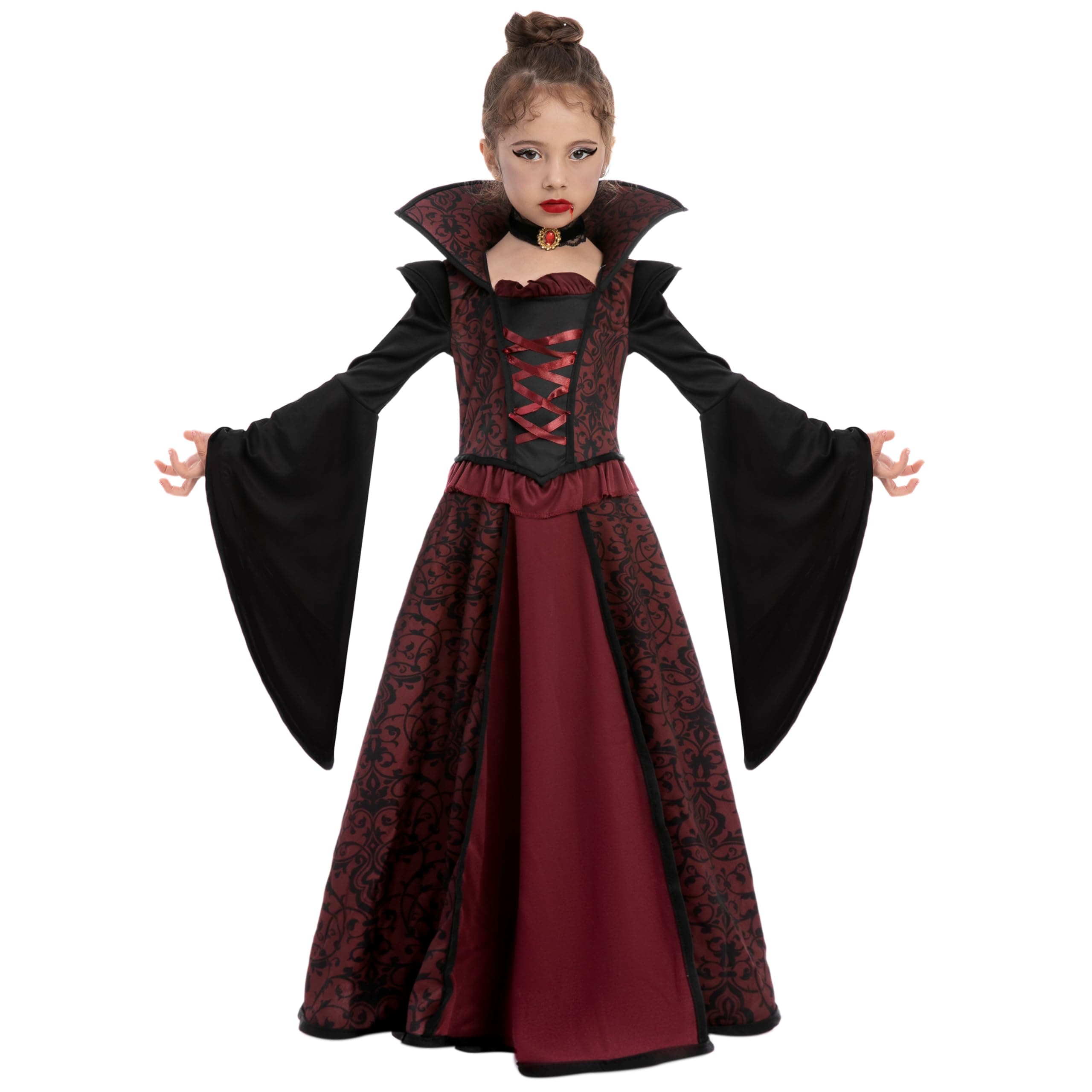 Spooktacular Creations Royal Vampire Costume Set for Girls Halloween Dress Up Party, Role-Playing, Carnival Cosplay, Vampire-Themed Party