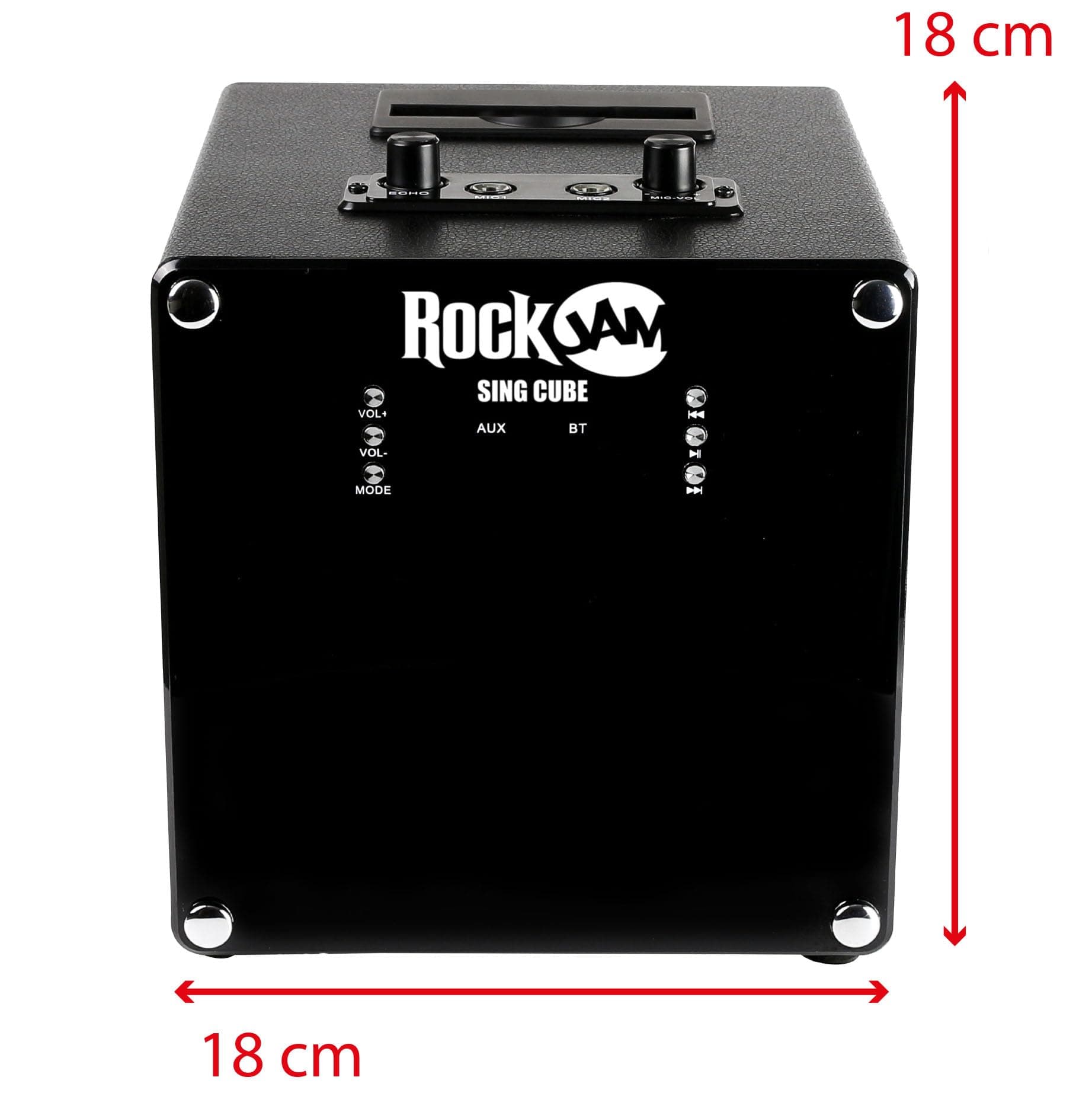 RockJam Singcube 5 Watt Bluetooth Karaoke Machine with Dual Microphones, Voice Change Effects and LED Lights, Black