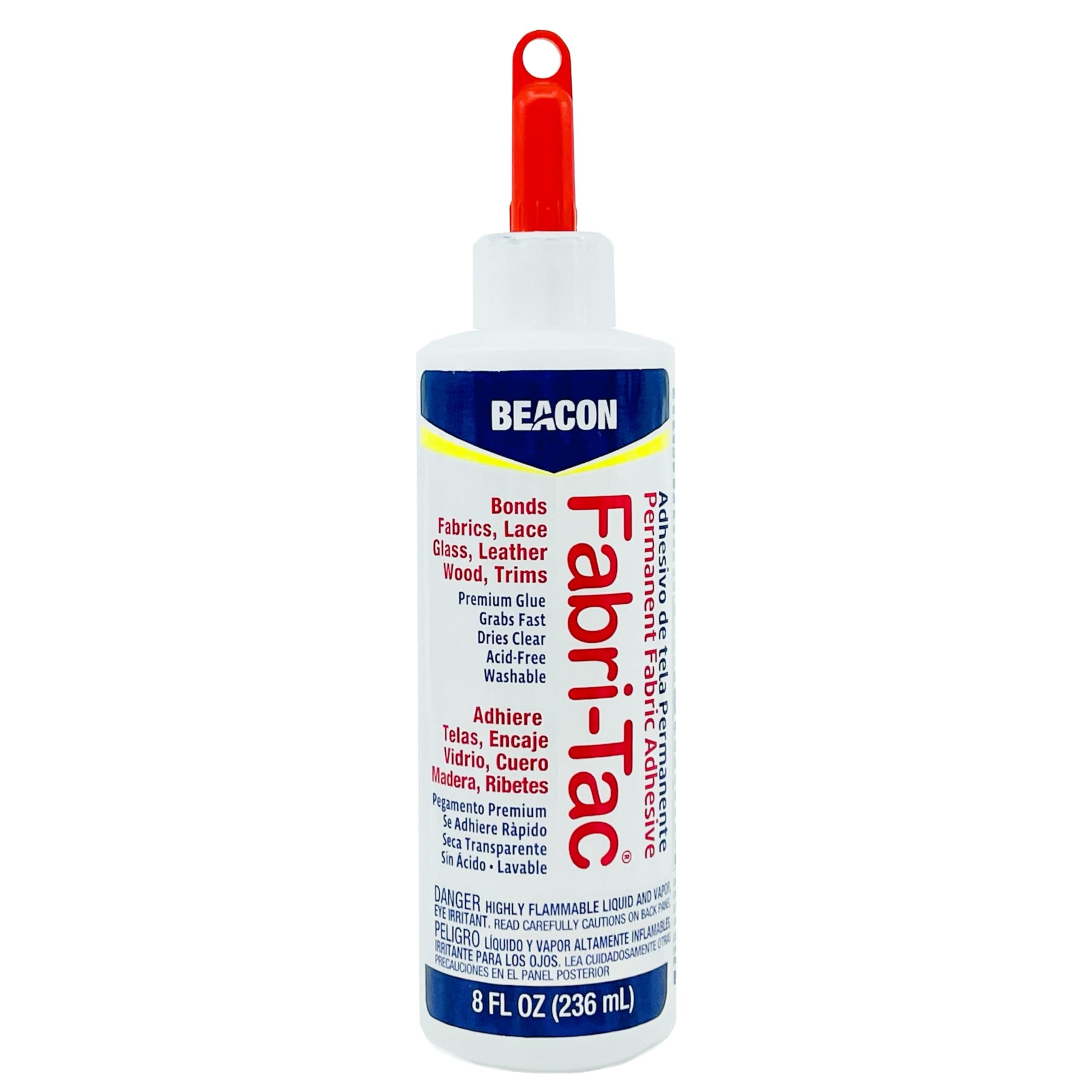 Beacon Fabri-Tac 236ml Large Bottle, Clear - Permanent Adhesive Fabric Glue - Strong Leather Glue for Lace, Glass & Trims - Quick Drying Craft Glue for Upholstery, Home decor & Household Repairs