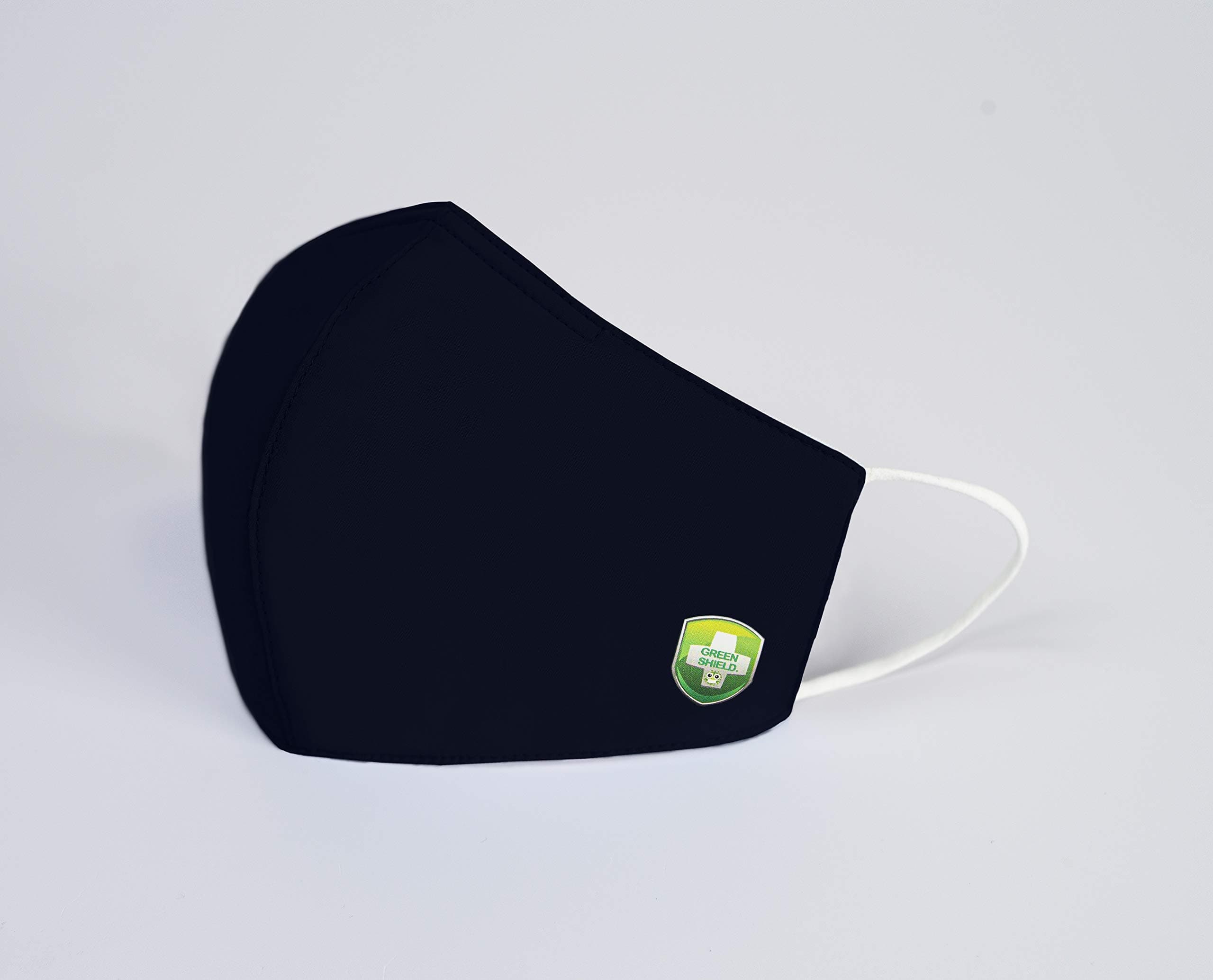 Green Shield Washable Cloth Face Mask for Nose and Mouth - Reusable Triple Layer with Protective Bamboo Cotton Covering, Melt-Blown Fabric, Soft Interior Fabric - 1 Piece Pack (Large) (Black)