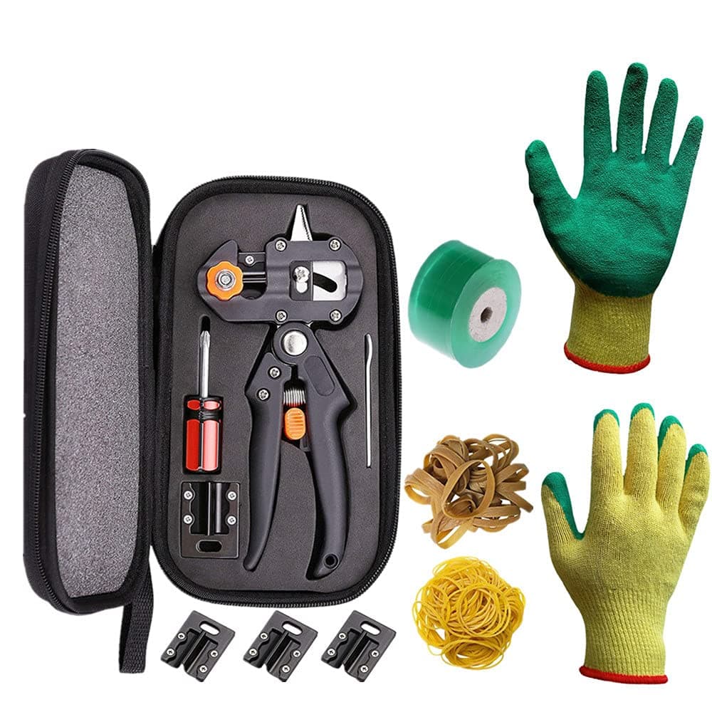 MorJar Garden Grafting Tool, Pruner Kit with Gardening Gloves, Grafting Tapes and Rubber Bands,Plant Branch Twig Vine Fruit Tree Cutting Scissors Shear