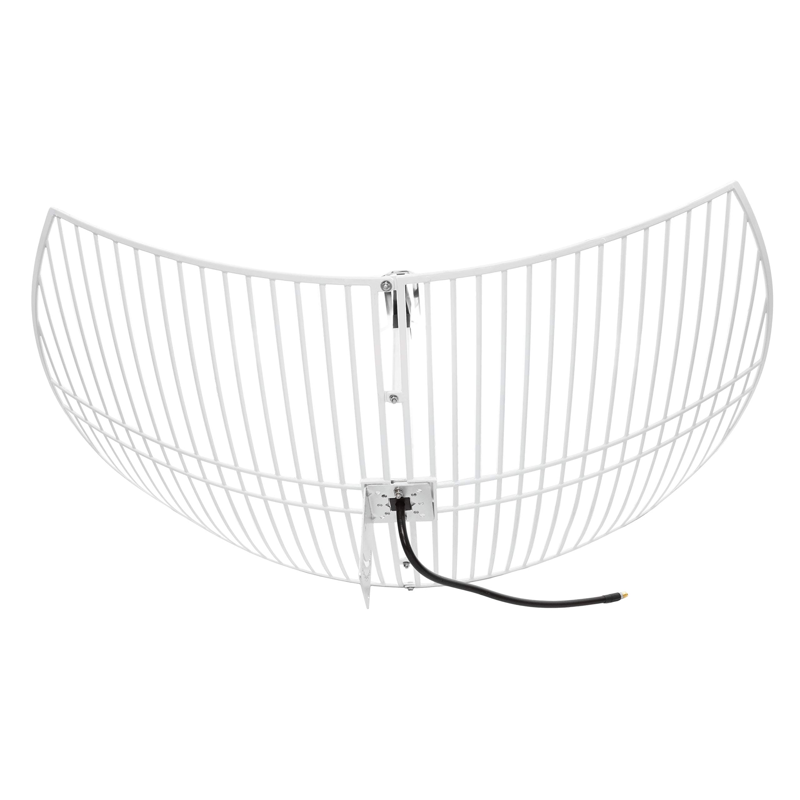 Satellite Mesh Antenna Bundle for Inmarsat, Iridium, & Hydrogen Line Applications. 20dBi Parabolic Antenna w/ 1.4GHz Center Frequency, 300MHz+ Bandwidth. LMR400 SMA Feed Cable & Mounting Kit