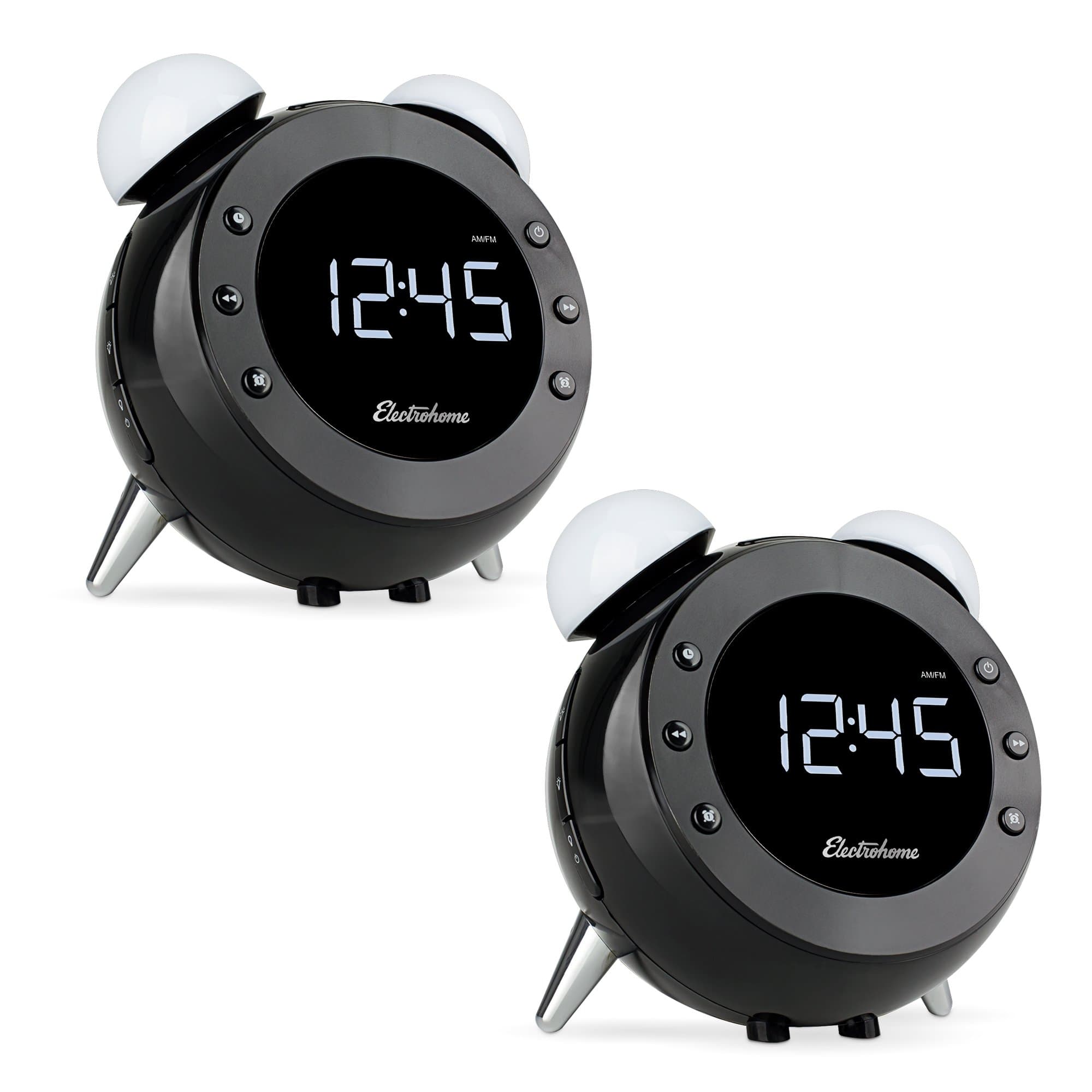 Electrohome Retro Alarm Clock Radio with Motion Activated Night Light and Snooze, Digital AM/FM Radio, Wake-up Light, Dual Alarm, Auto Time Set, Battery Backup, and Dimmer - 2 Pack