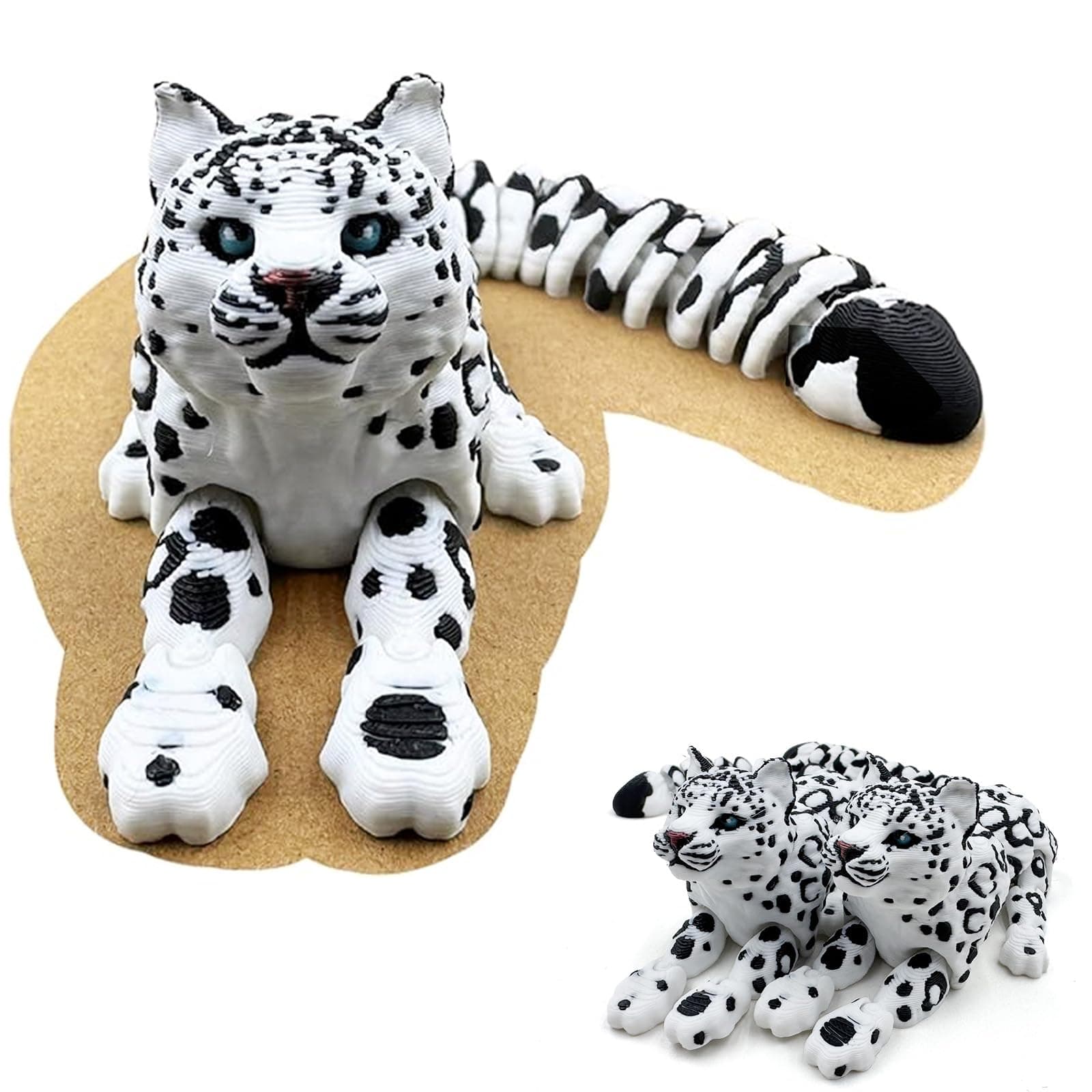 3D Printed Creature Flexible Animals - 8 Inches Fidget Animal for Desk Décor (Snow Leopard)