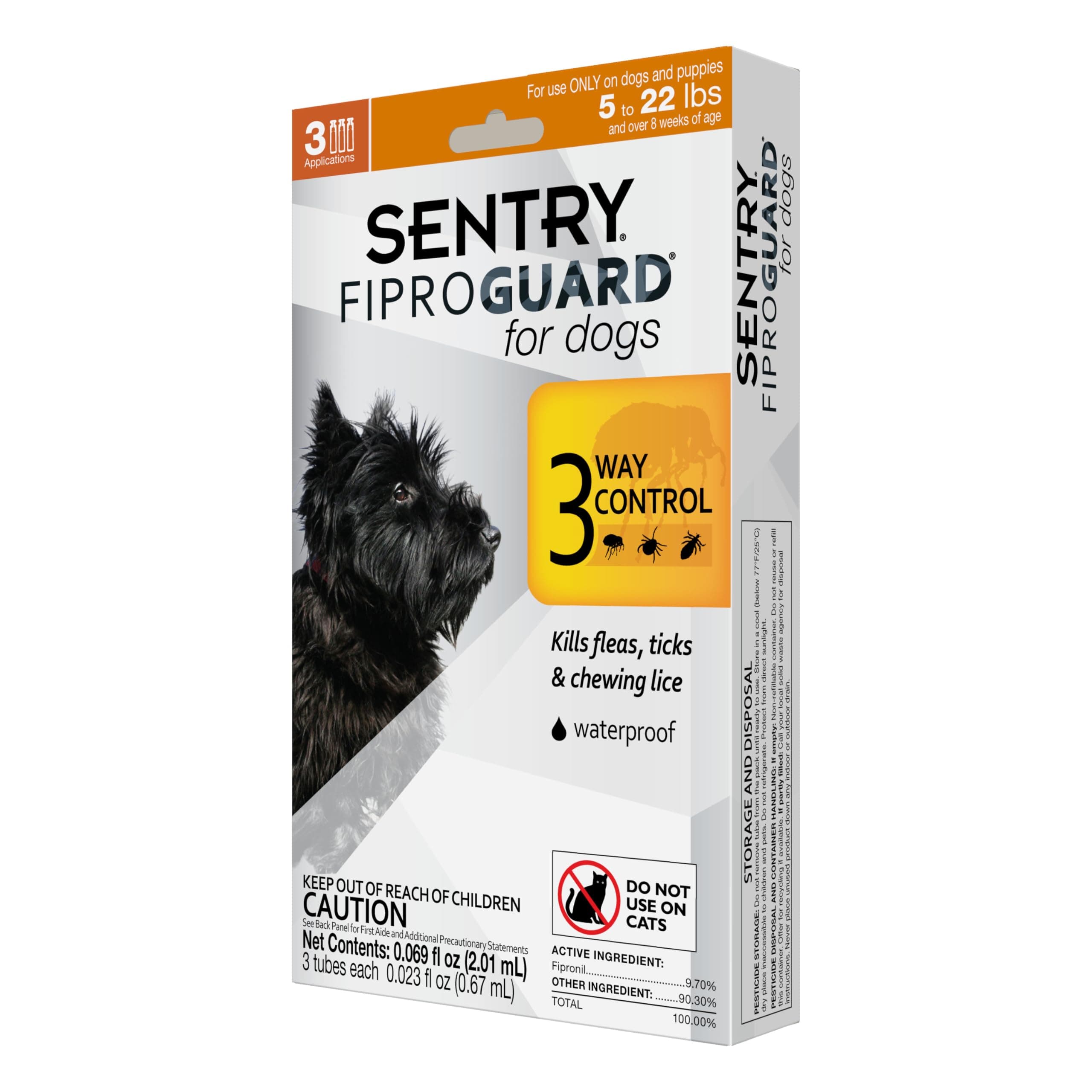 SENTRY PET CARE Fiproguard Flea and Tick Topical for Dogs, 4-22 lbs, 3 Month Supply