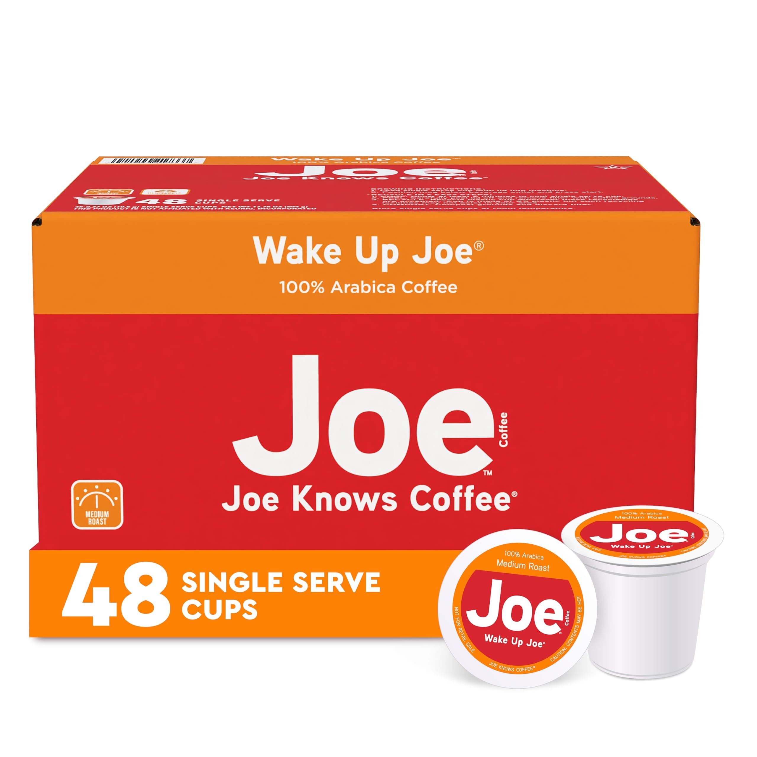 Joe Knows Coffee Single Serve Cups Pods and Capsules, Wake Up Joe, 48 Count