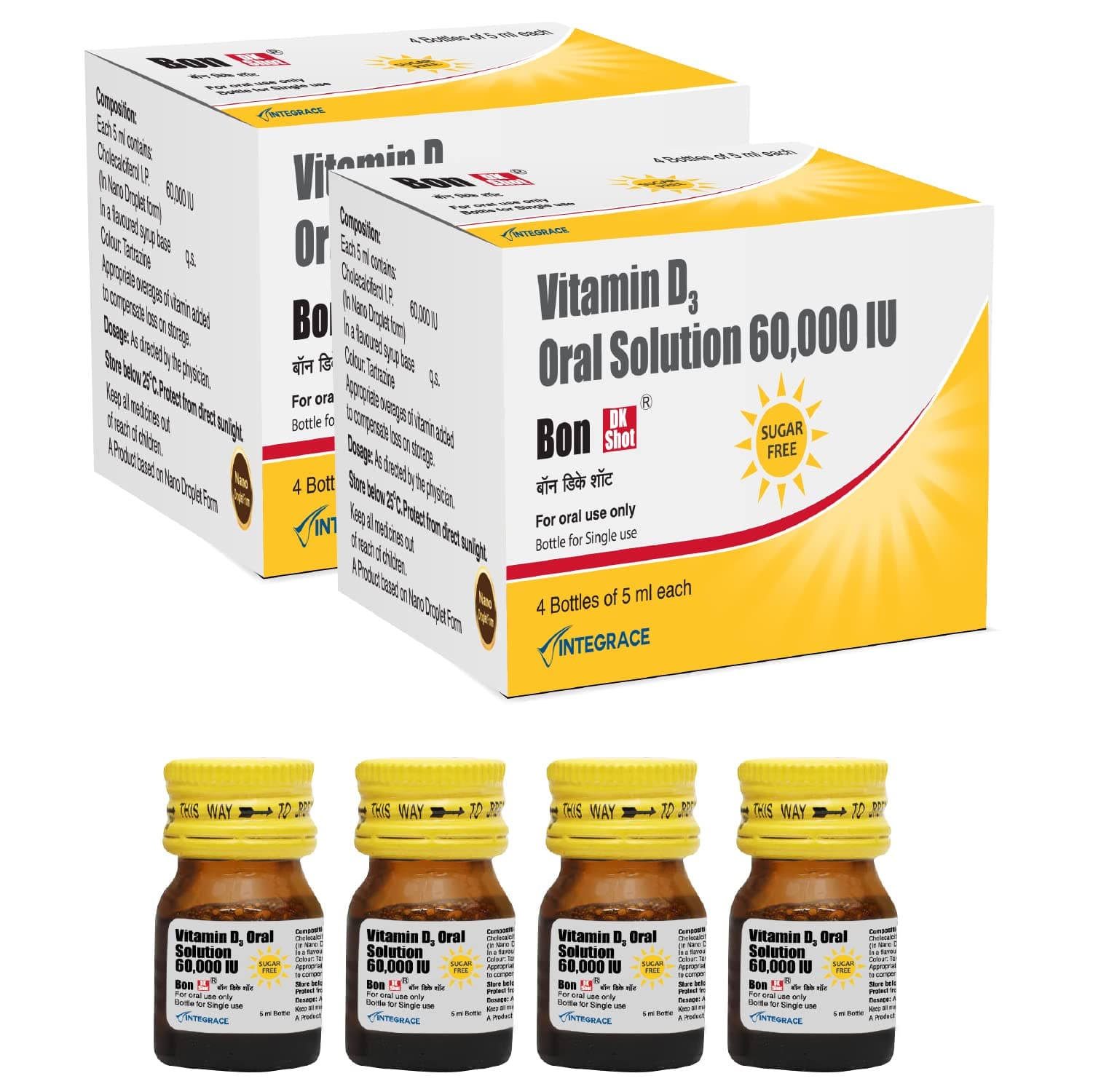 Bon DK Shot Sugarfree Vitamin D3 Oral Solution (8 Shots of 5ml each) |Sugar Free Shot with Pineapple Flavour