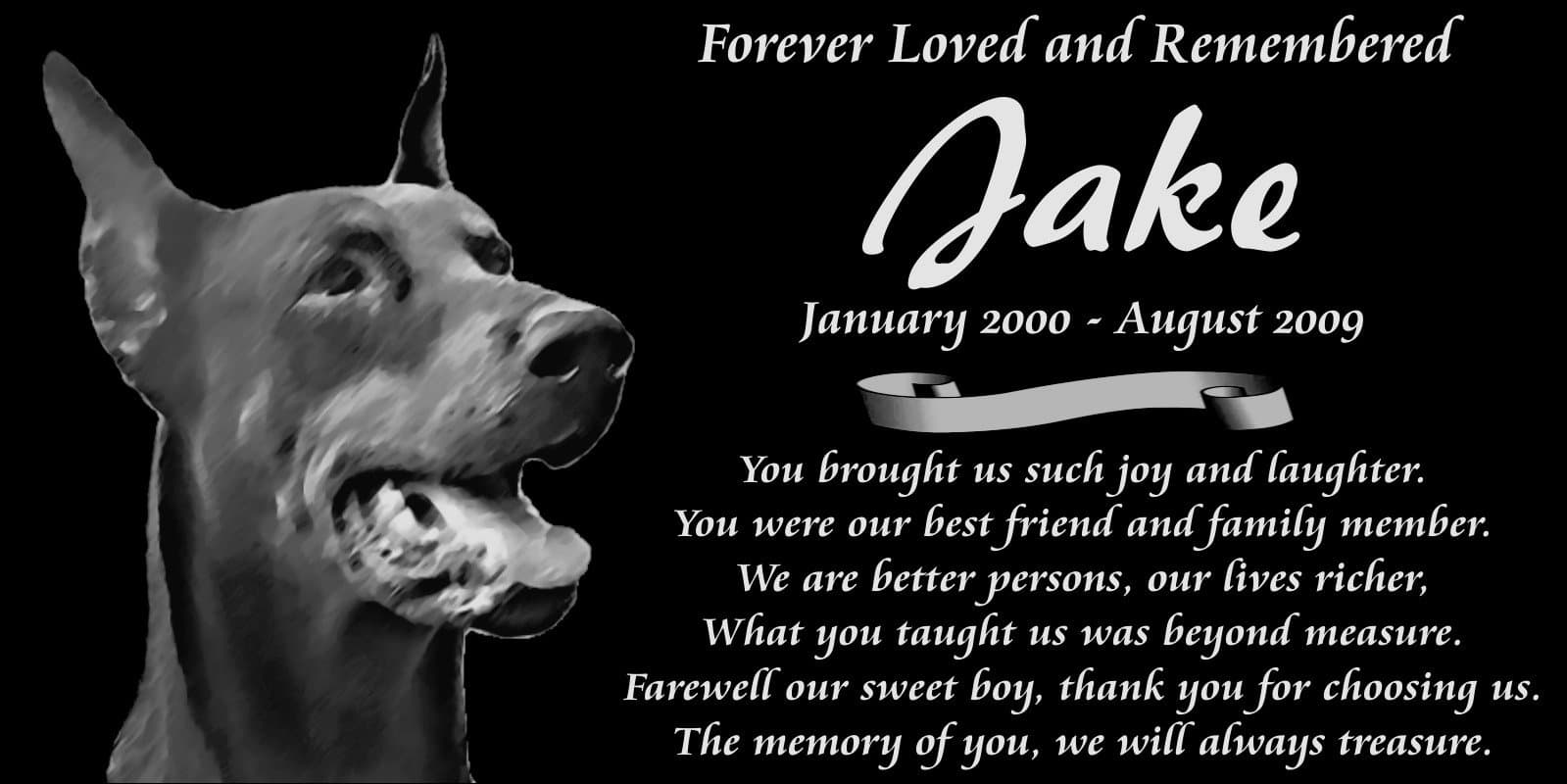 Lazzari Collections Personalized Doberman Pinscher Dog Pet Memorial 12"x6" Custom Engraved Black Granite Grave Marker Head Stone Plaque JAK11