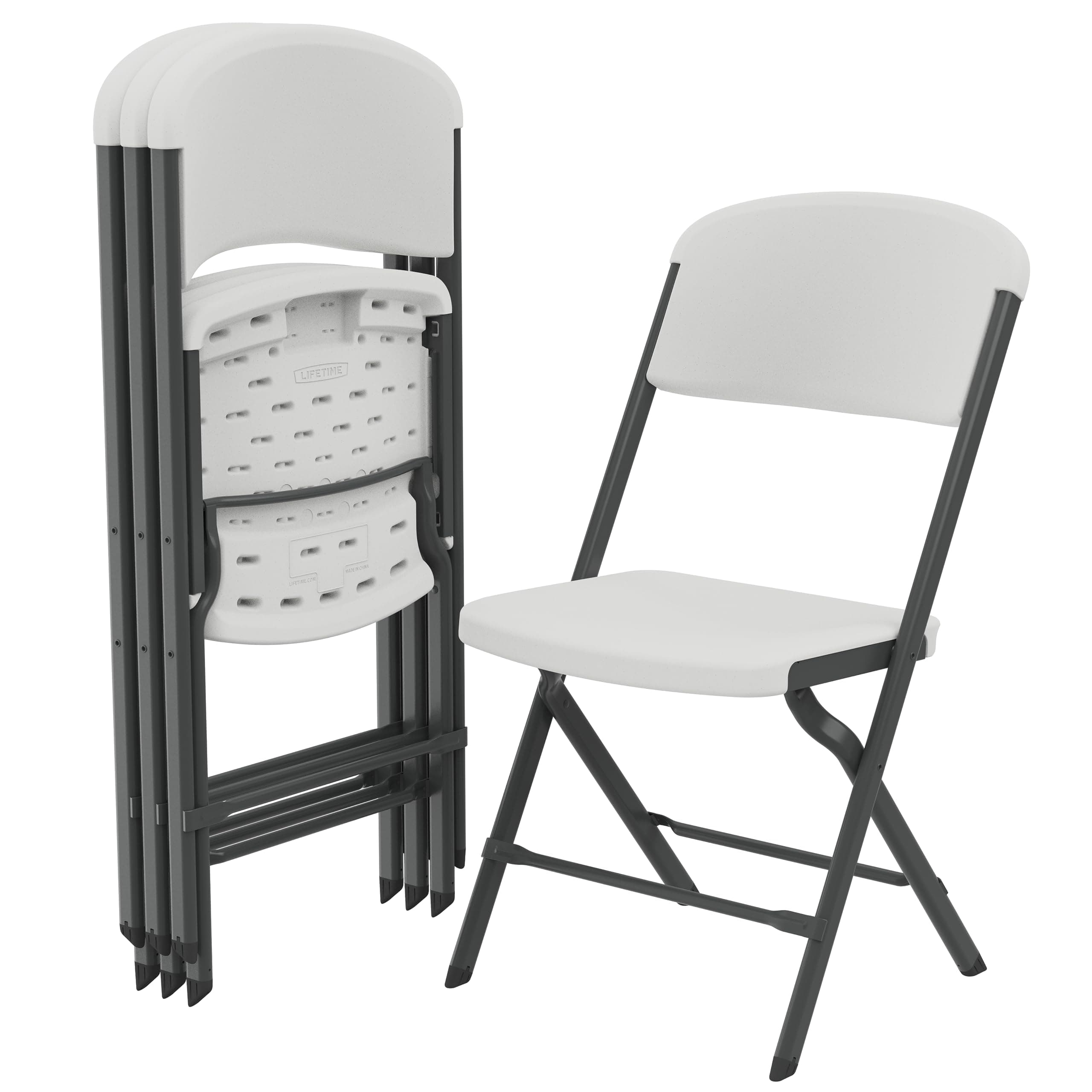 Folding Chairs, Classic Heavy Duty Foldable Chair Contoured for Comfort, 4-Pack, Plastic/Metal, White