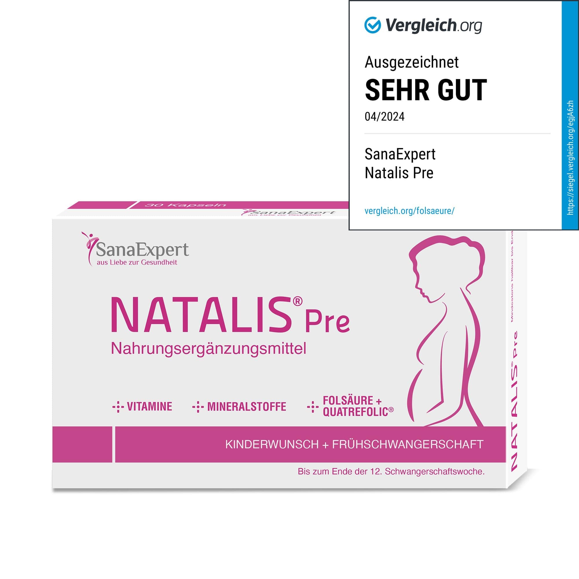 SanaExpert Natalis Pre, Premium prenatal multivitamin Supplement with folic Acid, Iron, Vitamins, Minerals, 30 Capsules (1)