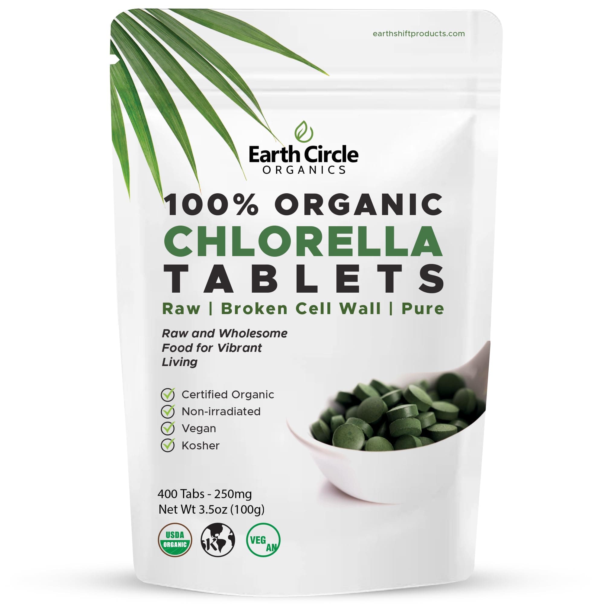 Organic Chlorella Tablets 400 Count | High Potency Superfood | Chlorophyll Pills from 100% Pure Green Algae | Broken Cell Wall for Maximum Absorption | Vegan, Kosher, Non-GMO | 4 Tabs per Day (1-Pack)