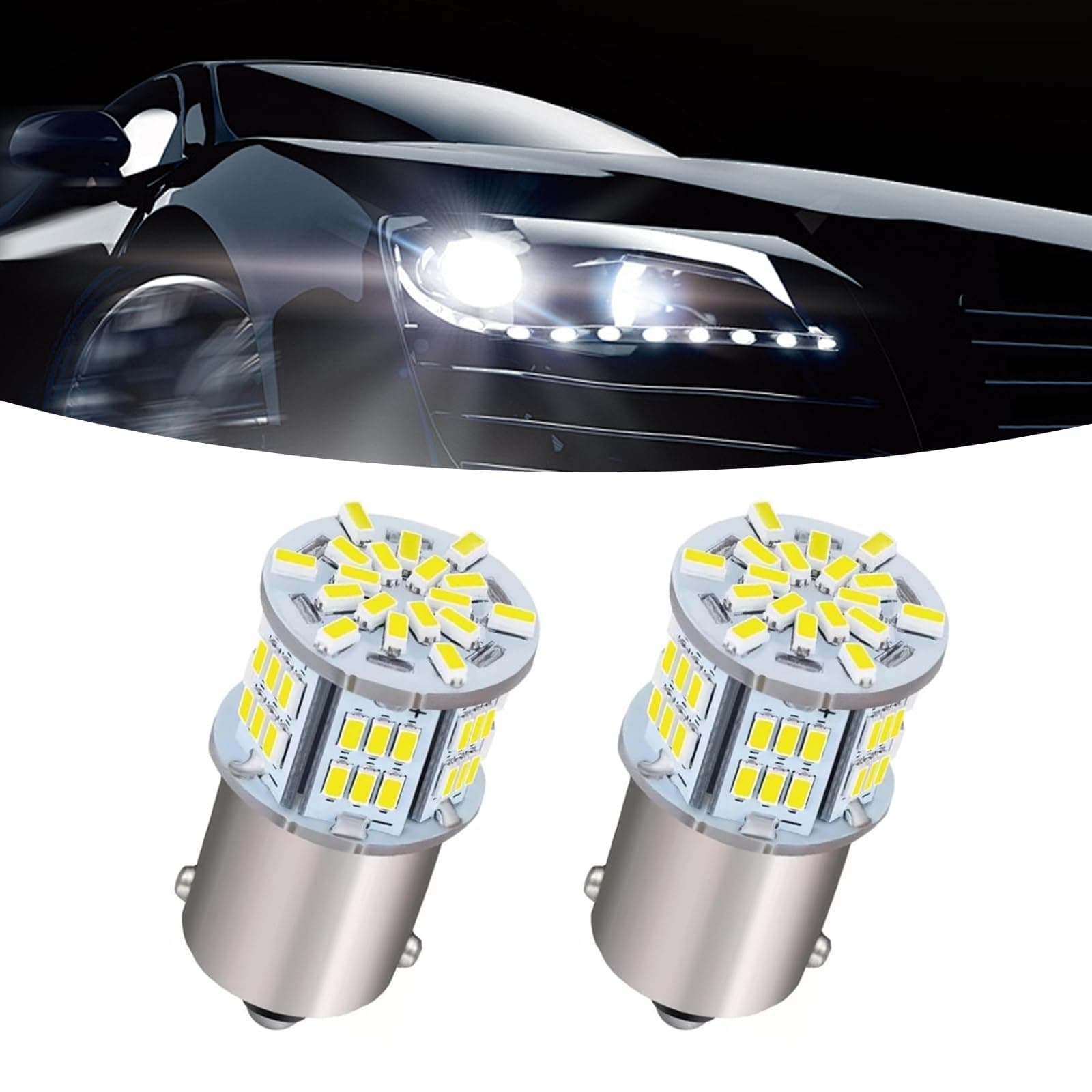2 PCS 1156 Automotive LED Turn Signal, 3014 54SMD Single Contact 360 Degree No Dead Angle Bulb, Plug-and-play Lighting Accessories, Compatible with Most Cars and Motorcycles (White)