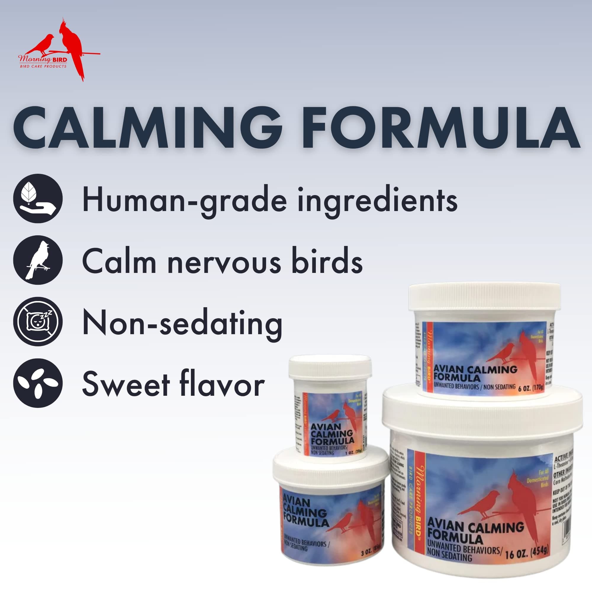 Morning Bird Mood Food (Avian Calming Formula), Non-Sedating Anxiety & Stress Relief Powder for Nervous Birds or Unwanted Behaviors, 6 oz