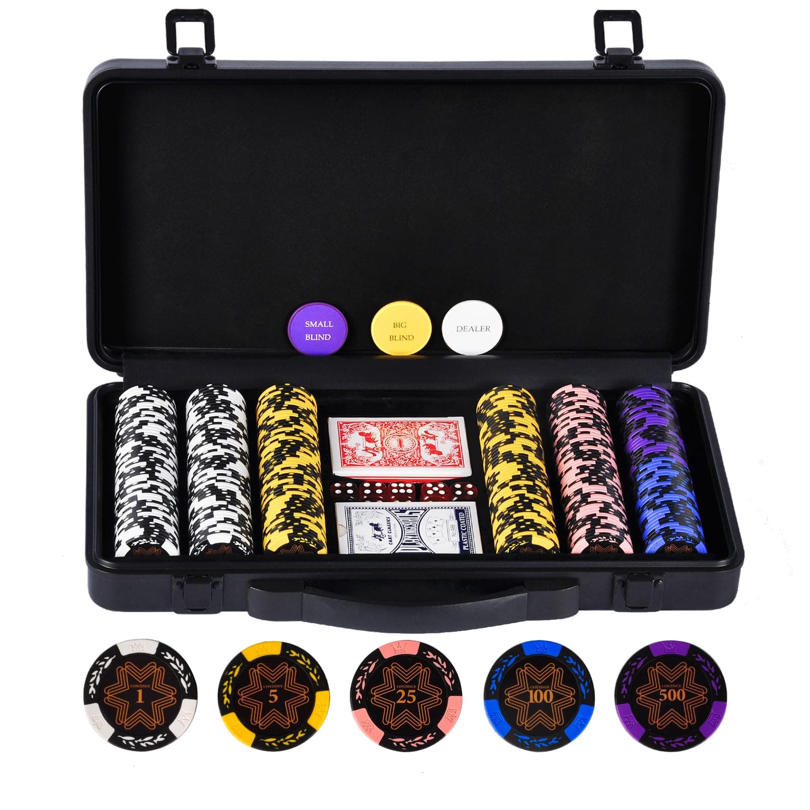 CONTINUE 14g Clay Poker Chips Set for Texas Hold’em,Casino Chips Set with 300PCS Numbered Chips,Waterproof Cards,High-end ABS Chip Case with Double Core,Ideal Gifts for Poker Players
