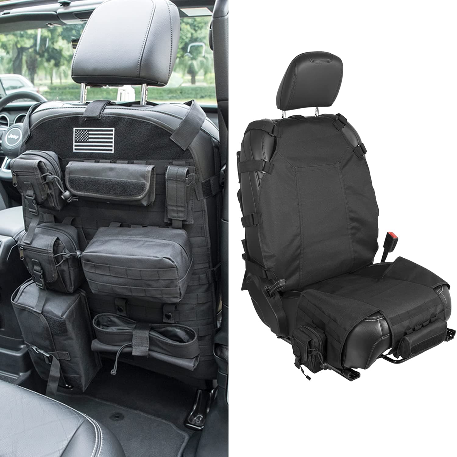 Universal Front Seat Cover Storage Bags Muti-Compartments Holder Molle Pouches Stuff Organizer For 1956-2021 Jeep Wrangler JK JL CJ YJ LJ, For Ford Toyota Jeep Cherokee for Dodge, Toyota, for Nissan