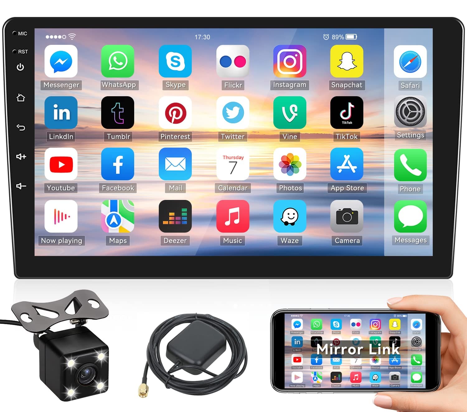 10.1Inch 2.5D HD Double Din Car Stereo Radio Receiver, Android Touch Screen MP5 Multimedia, Support GPS Navigation Bluetooth FM Radio+4 Led Lights Rear View Camera&Dual Mirror Link