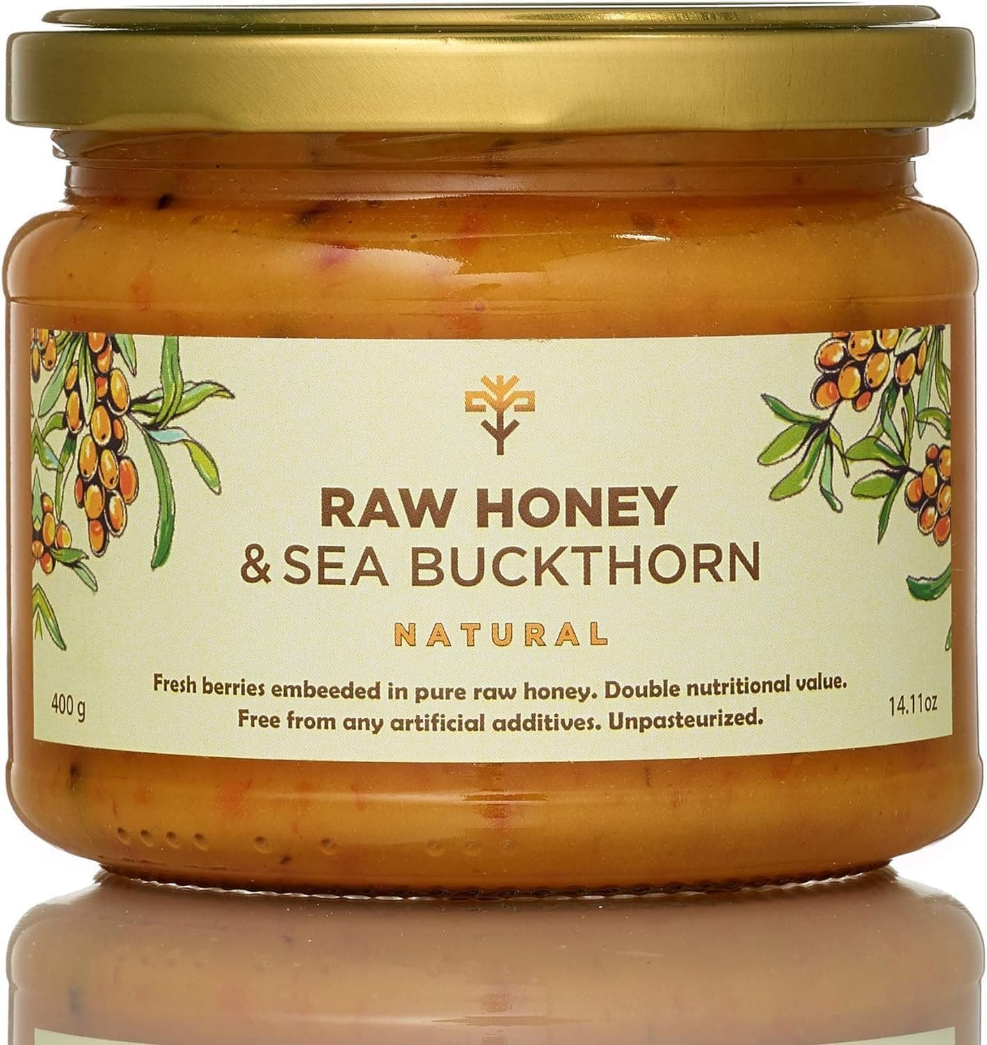 Earthbreath Raw Honey with Sea Buckthorn 400g - Pure, Unpasteurised, Unfiltered Raw Honey with Sea Buckthorn | Sugar Free Jam with No Additives Boosts Vitality