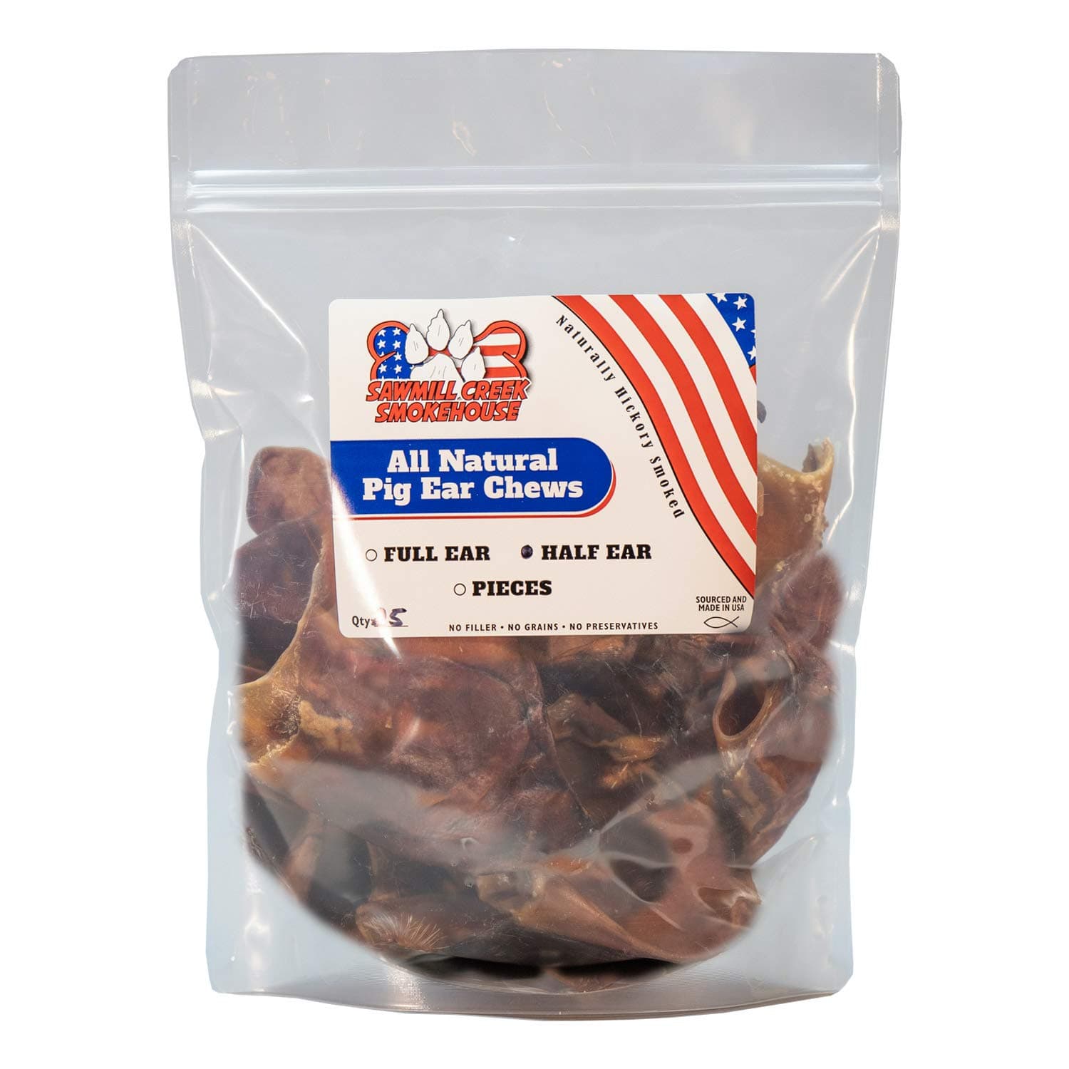 Pig Ears for Dogs- Pig Ear Halves are Perfect Dog Treats for Medium Dogs- Promote Dental Health with Our Long Lasting Healthy Dog Chews- Sourced and Made in The USA- 25 Pack