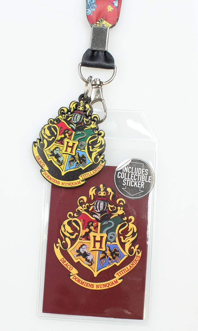 Harry Potter Hogwarts Lanyard with Clear ID Badge Holder, Rubber Charm, and Collectible Sticker