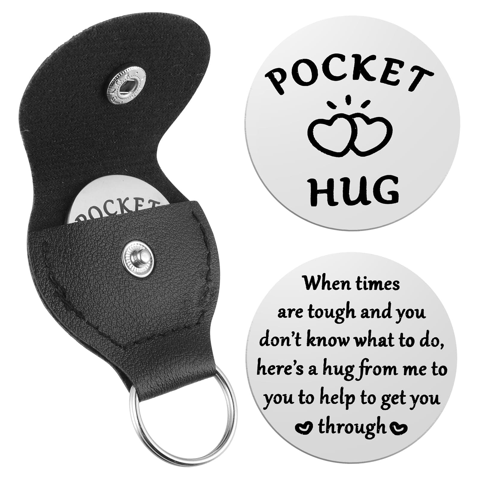 Pocket Hug Token A little Pocket Hug Coin Holder Keychain Stainless Steel Double Sided Coin Thoughtful Gifts for Cancer Patients Must Have Hug Gifts for Men Women Female