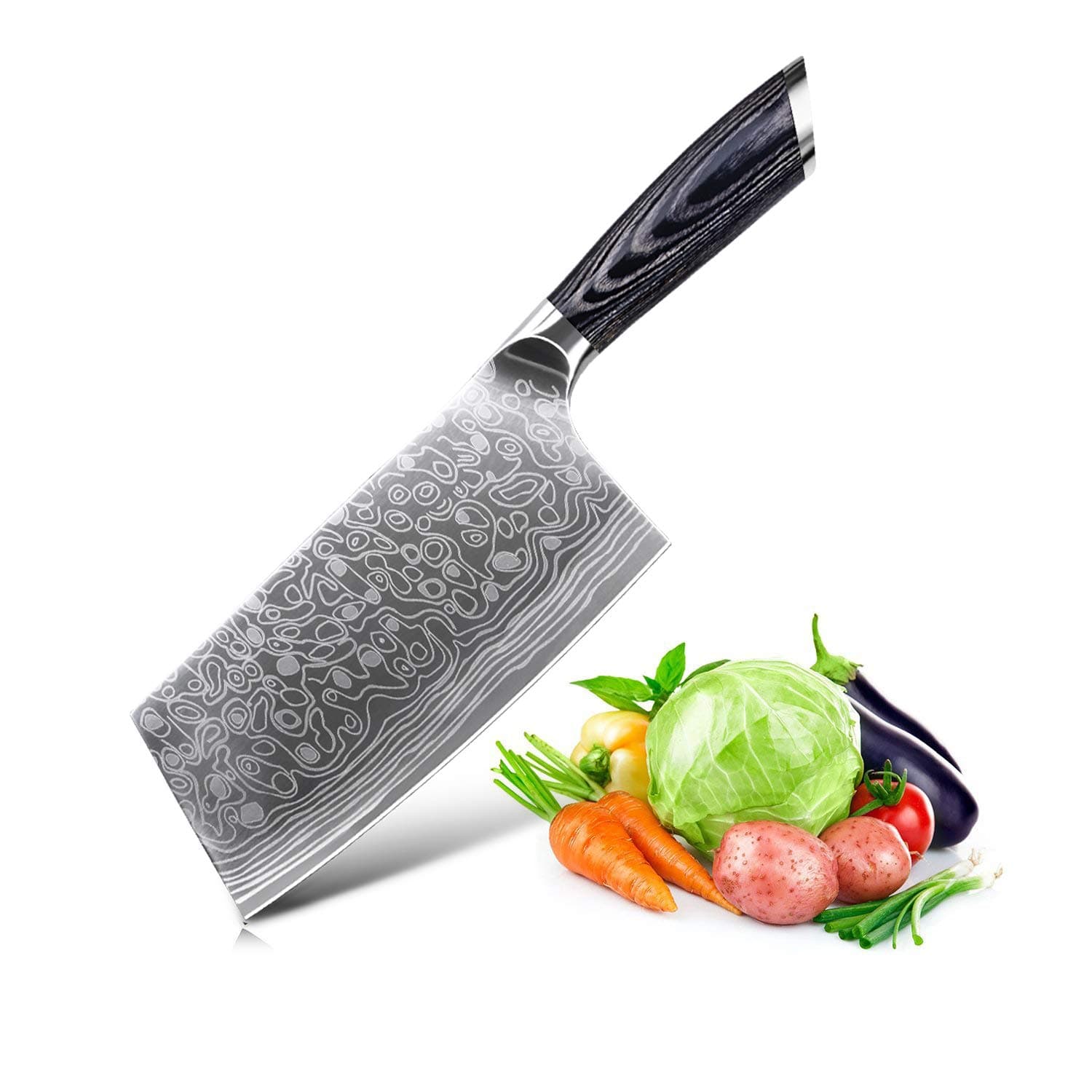 7-Inch Chopper Cleaver Butcher Vegetable Knife for Home Kitchen or Restaurant,German High Carbon Stainless Steel with Ergonomic Handle (Style 4)