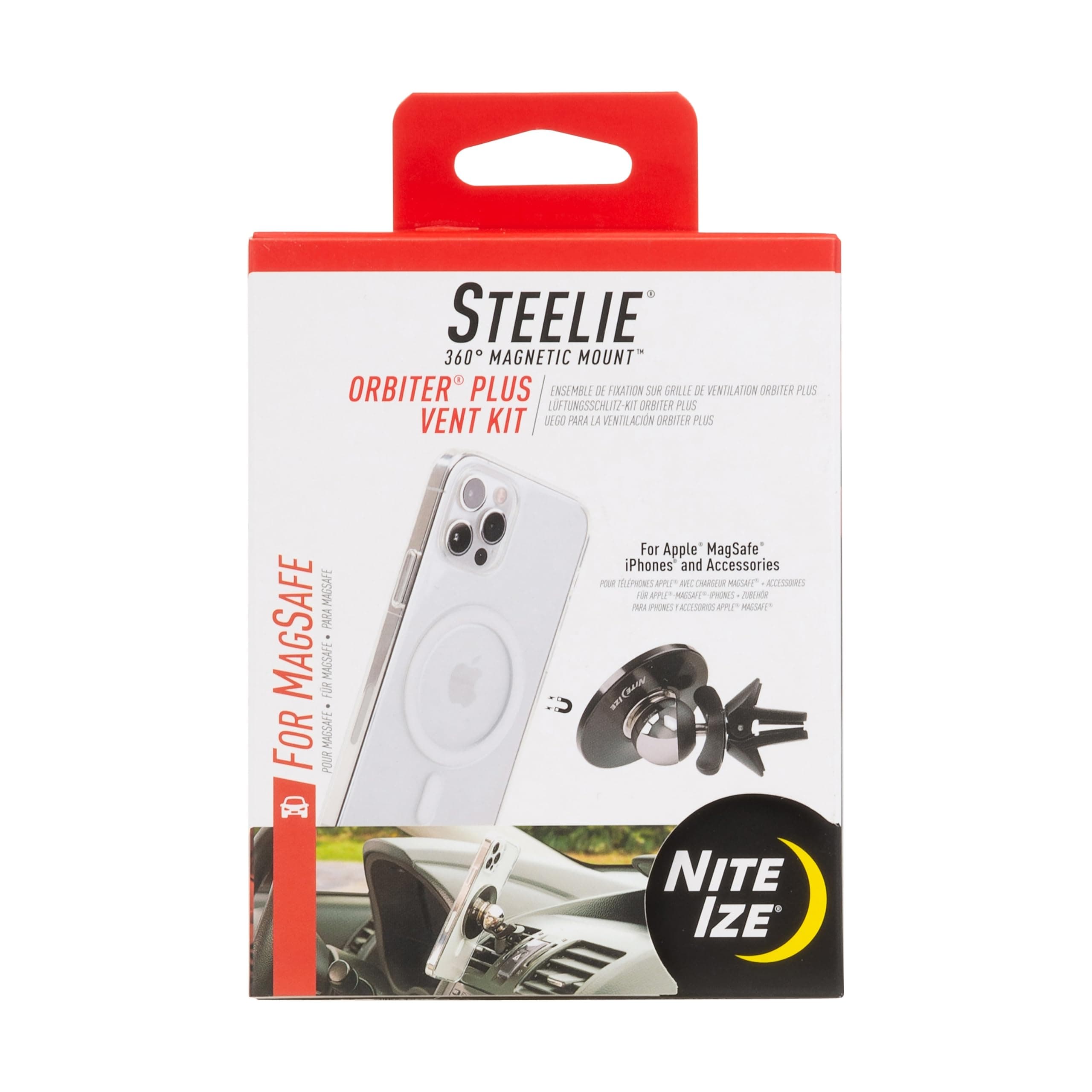 Steelie Orbiter Plus Vent Kit - Magnetic Cell Phone Mount for Car Vent - Sturdy Phone Accessories for Car - Compatible Apple MagSafe iPhones and Accessories