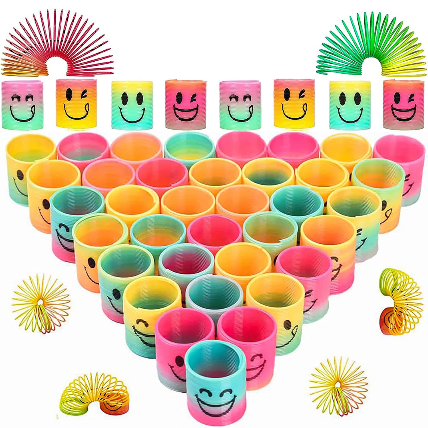 Baby-G Mini Slinky Rainbow Springs Toy for Party Bag Fillers,24pcs Coil Mini Springs Bulk Toys,Fidget Smile Face Stretchy Toys,Classroom Prizes for Kids Boys Girls Pinata Party Favour Stocking Fillers