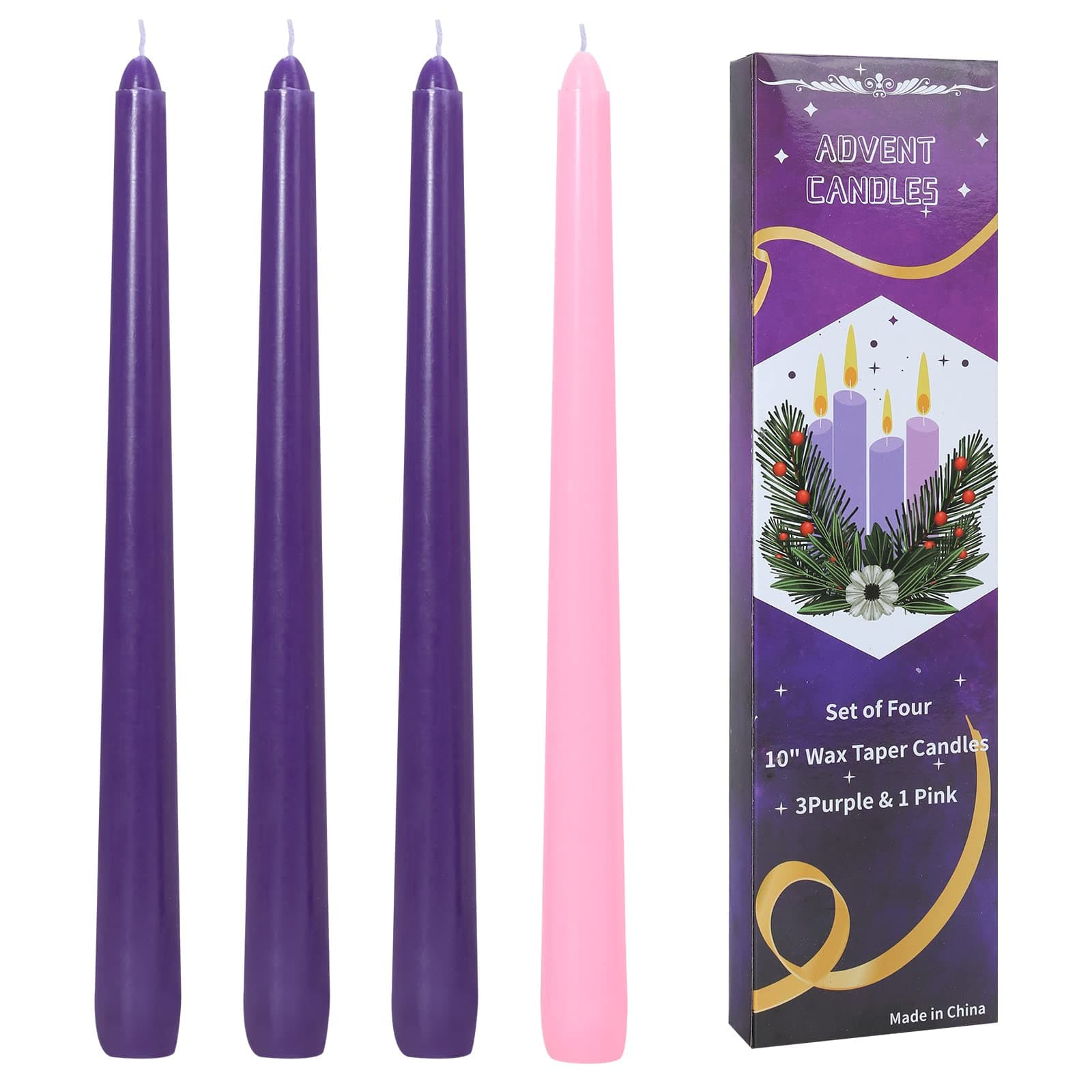 CLCYICEN 4 Pack Christmas Advent Candle , 10" Unscented Advent Candles for Seasonal Celebrations, Holidays, Church, Celebration, Party