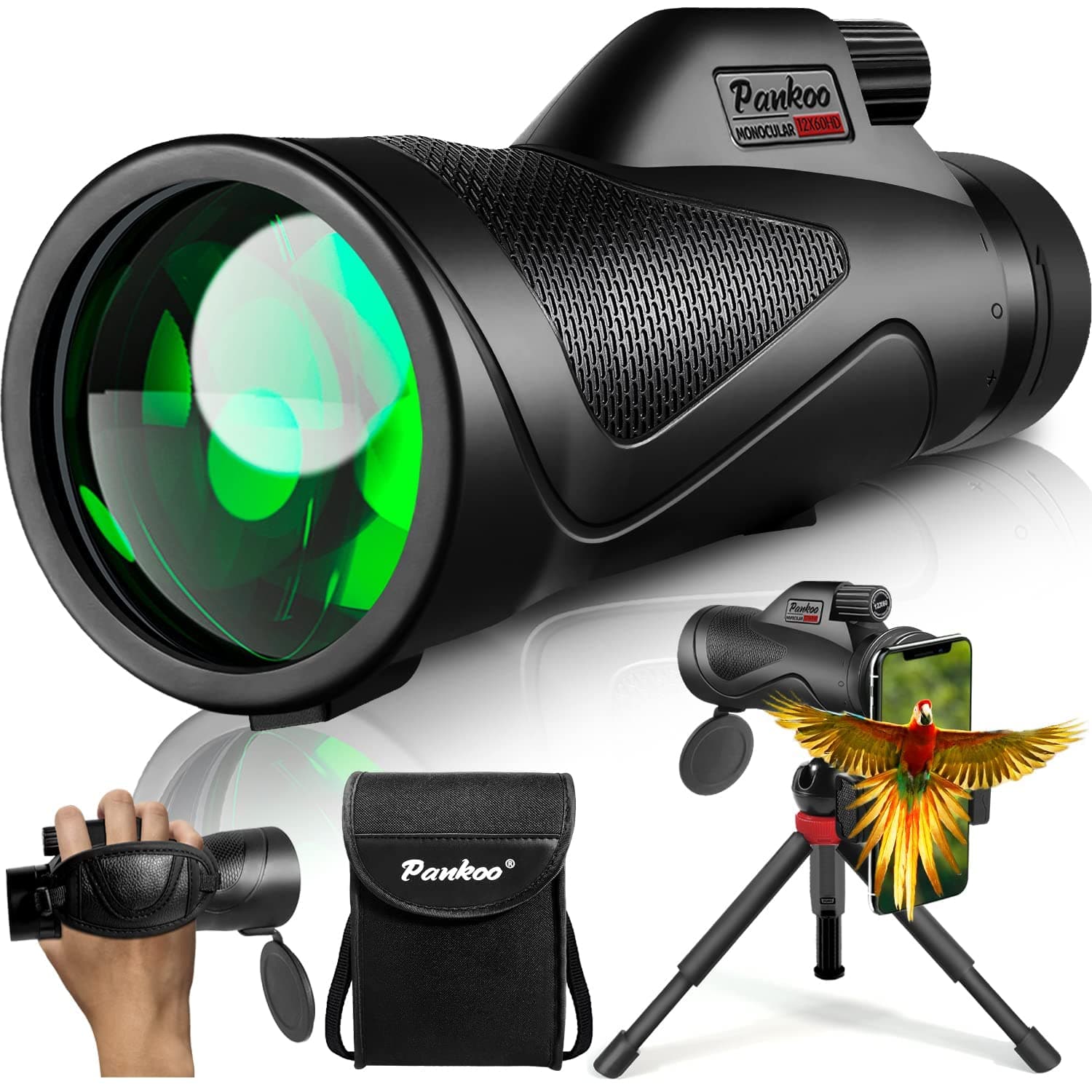12x60 Monocular Telescope High Powered with Smartphone Adapter Tripod and Portable Bag, Larger Vision Monoculars for Adults with BAK4 Prism & FMC Lens, Suitable for Bird Watching Hiking Travel