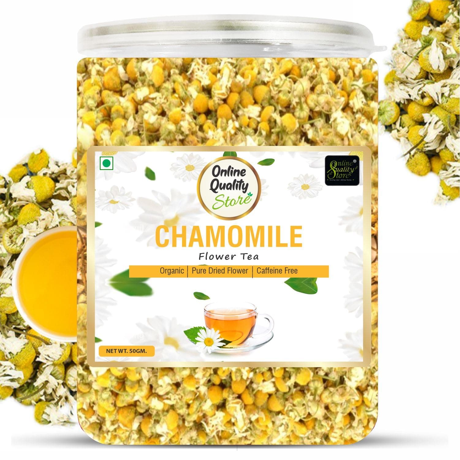Online Quaity Store Natural Chamomile Flower Tea - 50g | Caffeine Free Herbal | Sleep & Stress Relief | 100% Natural Chamomile Flower Leaves