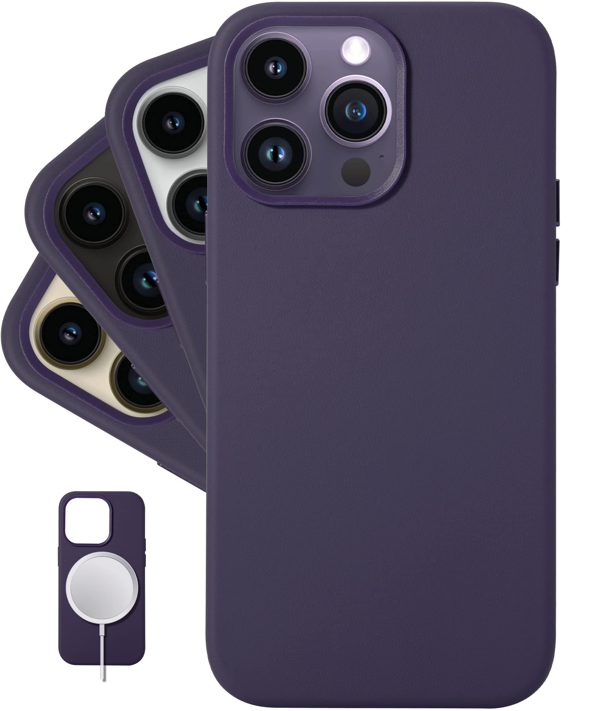 LONLI Classic - (for iPhone 14 Pro Max) - European Nappa Leather Case - Smoothen and Soften Over Time - Compatible with Magsafe - Deep Purple