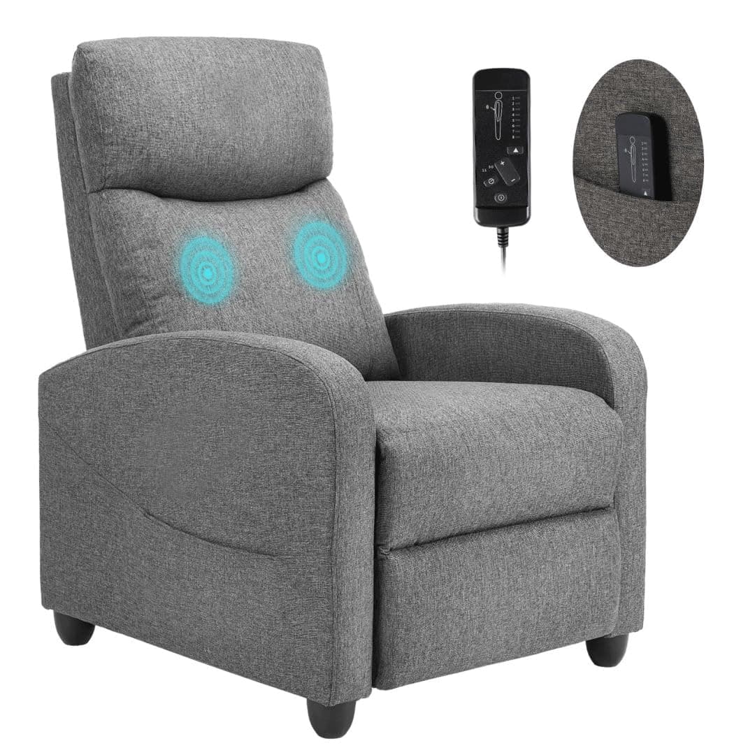 UOCFYK, Adjustable Massage Feature for Adults, Fabric Recliner Chair with Padded Seat Backrest for Home Theater, Living Room and Bedroom, Grey
