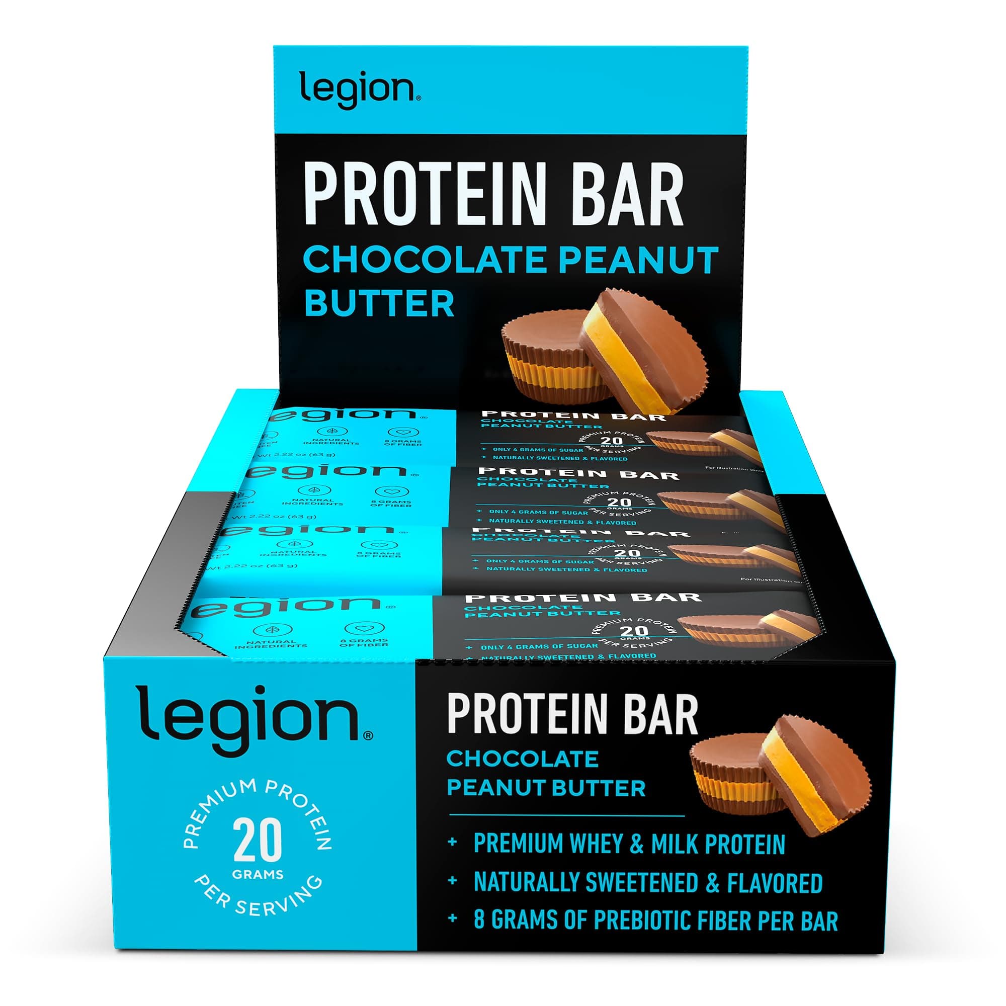 Chocolate Peanut Butter Protein Bar - 100% Whey Protein Bars Low Sugar High Protein with Prebiotic Fiber - Soy-Free, Gluten Free, Naturally Flavored, Low Fat, High Protein Bars (12 Count)