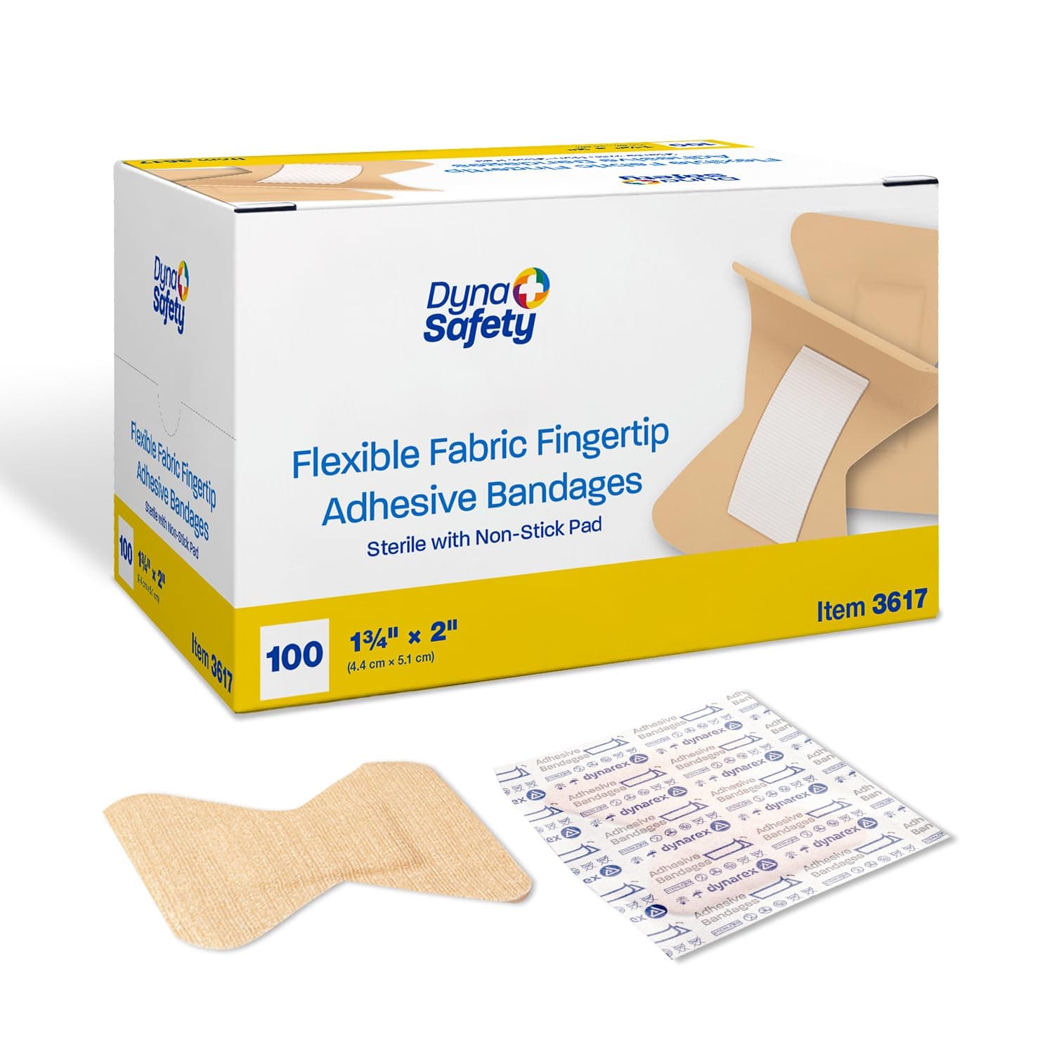 Dynarex Fabric Adhesive Bandages - Sterile & Flexible Fabric Bandages for Wounds - Non-Stick Pads - Individually-Wrapped First Aid Supplies - No Latex - 1-3/4x2", 1 Box of 100