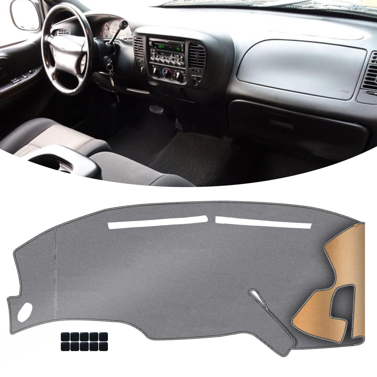 KEYOOG Dashboard Cover Dash Mat Fit for 2003-1997 Fo-rd F-150,1999-1998 F-250,02-97 Expedition Car Dash Board Mat Anti-Glare Carpet,Non-Slip Pad Sunshield Protector (Grey)