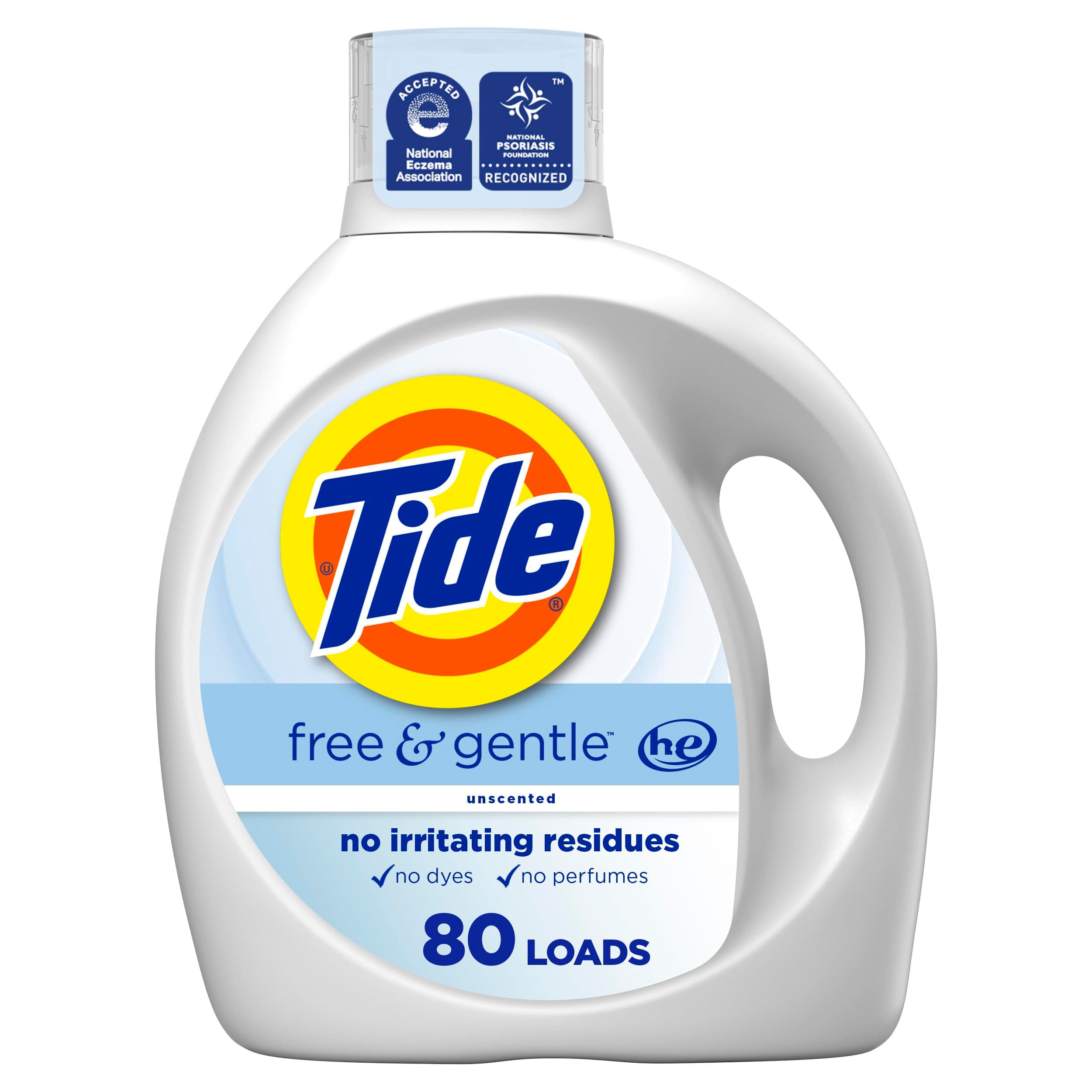 Free & Gentle Liquid Laundry Detergent, 80 Loads, 105 fl oz, Unscented, Dyes and Perfume Free