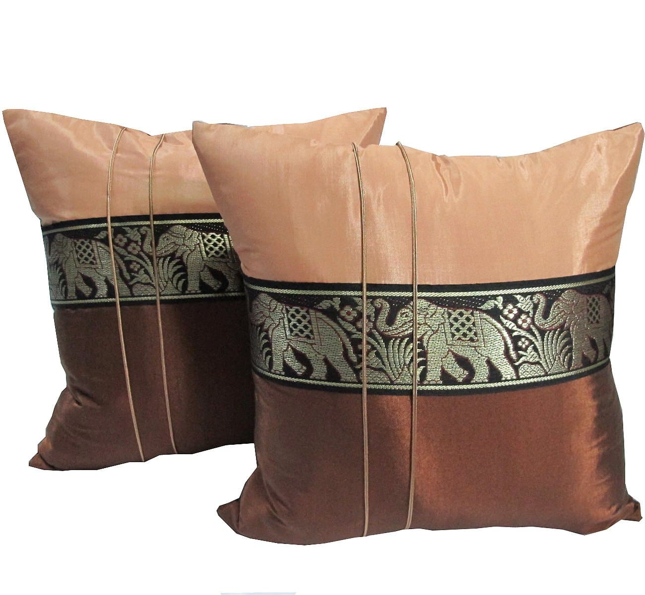 "HelloJatujak" (DOUBLE) 2 BEAUTIFUL BIG ELEPHANT THROW CUSHION COVER/PILLOW CASE HANDMADE BY THAI SILK AND COTTON FOR DECORATIVE SOFA, CAR AND LIVING ROOM SIZE 16 X 16 INCHES