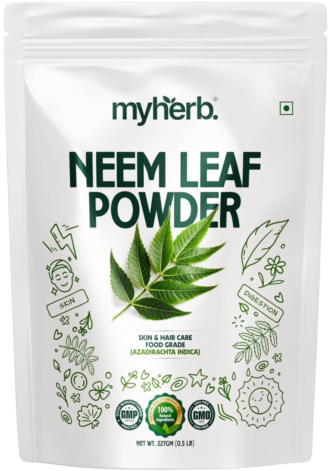 MYHERB 100% Natural Neem Leaf Powder || 227 Gm/0.5 Lbs || Healthy Hair & Hair Cleanser || Skin Face Packs || For Man And Women