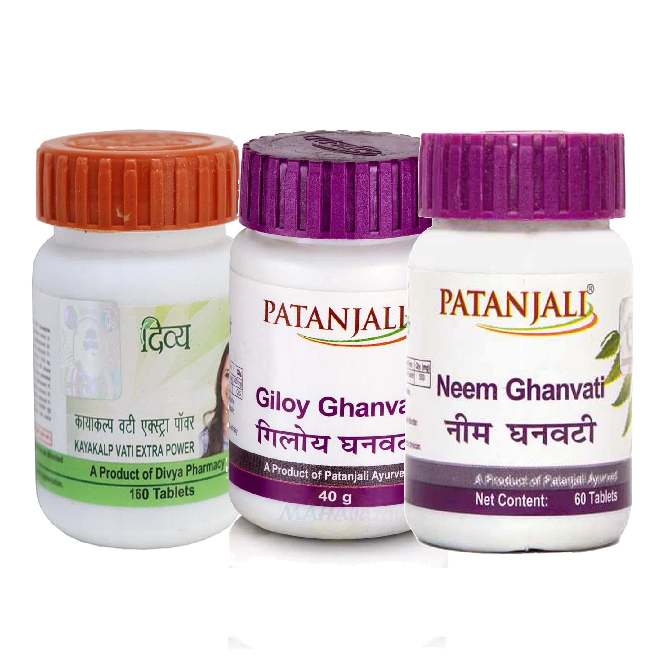 Patanjali Combo- Divya Kayakalp Vati Extra Power + Giloy Ghan Vati+ Neem Ghan Vati, 3 Count
