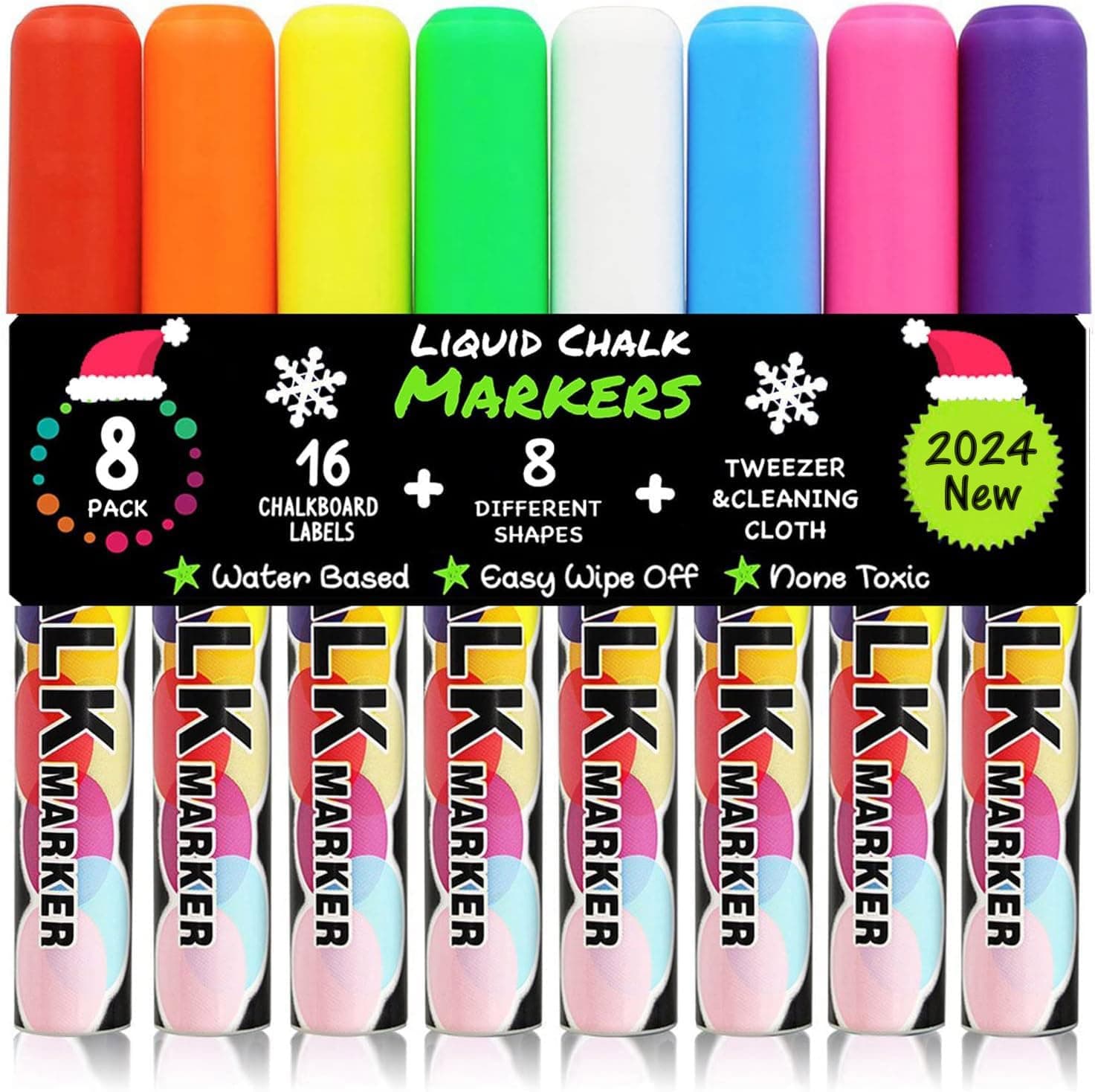 Chalk Markers, Erasable Chalkboard Neon Pens for first day of school board, 8 Packs Non-Toxic Car Window Markers with Reversible Tip,16 Labels, Drawing Markers for Chalkboards Kids Gift