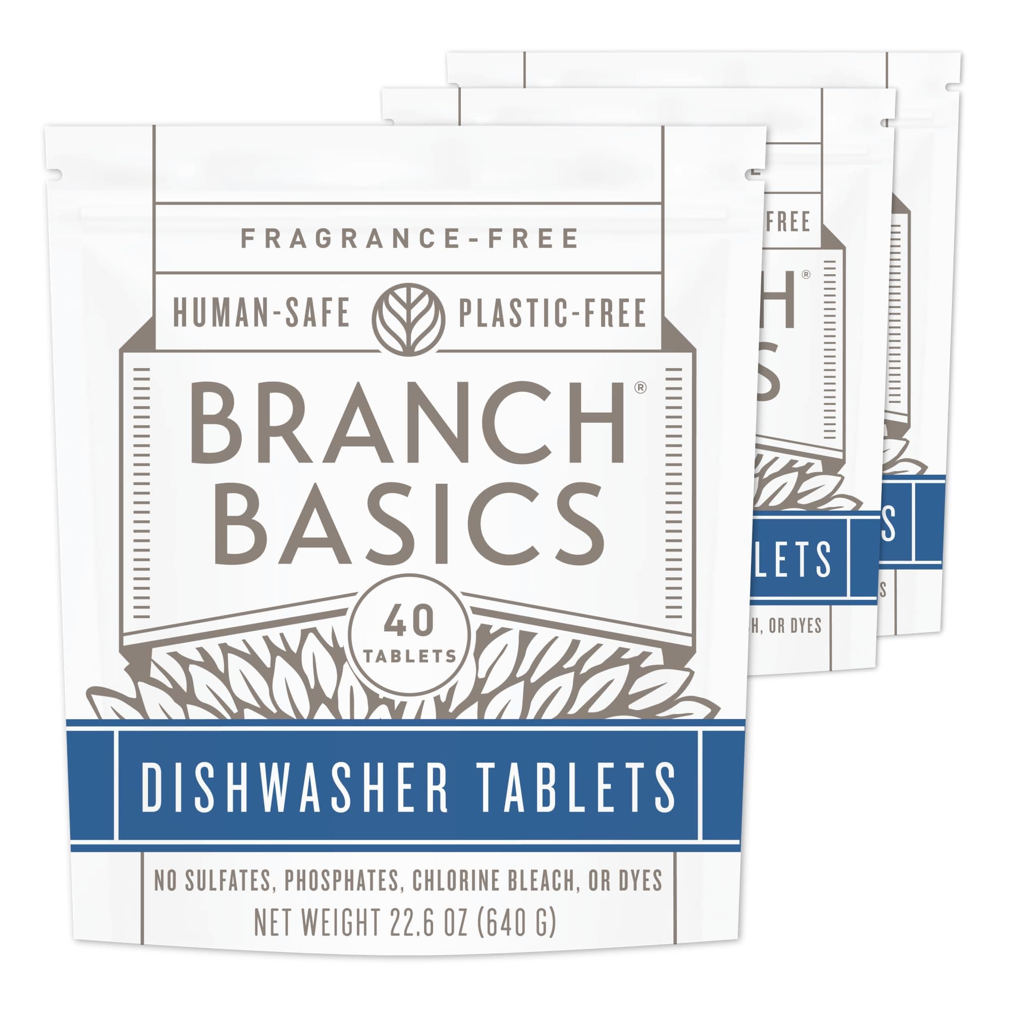 Branch Basics Dishwasher Tablets – 120 Ct | Plastic-Free, Fragrance-Free, Human-Safe | Delivers a Powerful Clean Without Harsh Chemicals (40 Count (Pack of 3))