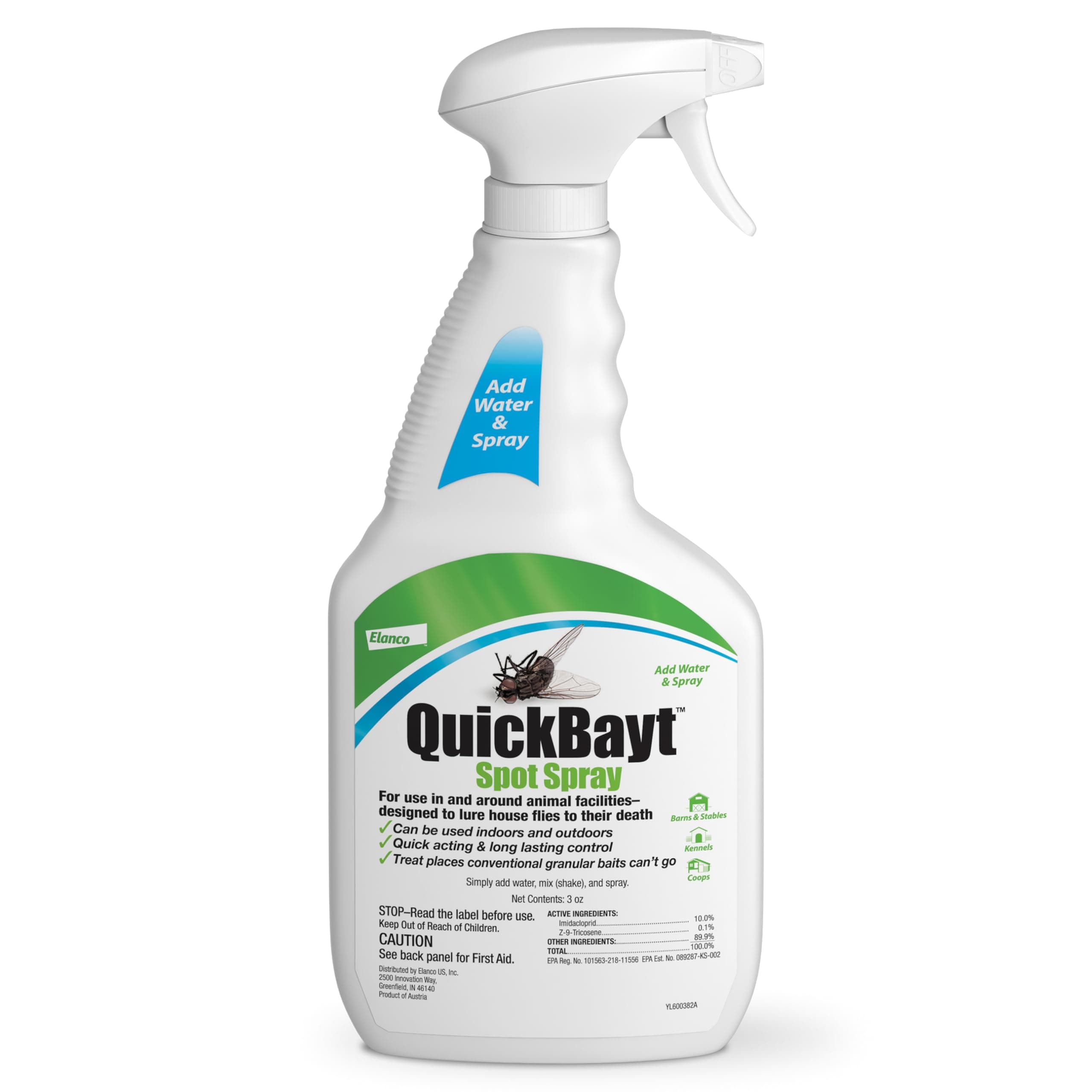 Animal Health QuickBayt Spot Spray | Premise Spray for Recreational Farms and Rural Environments | Controls Flies | 3oz Bottle