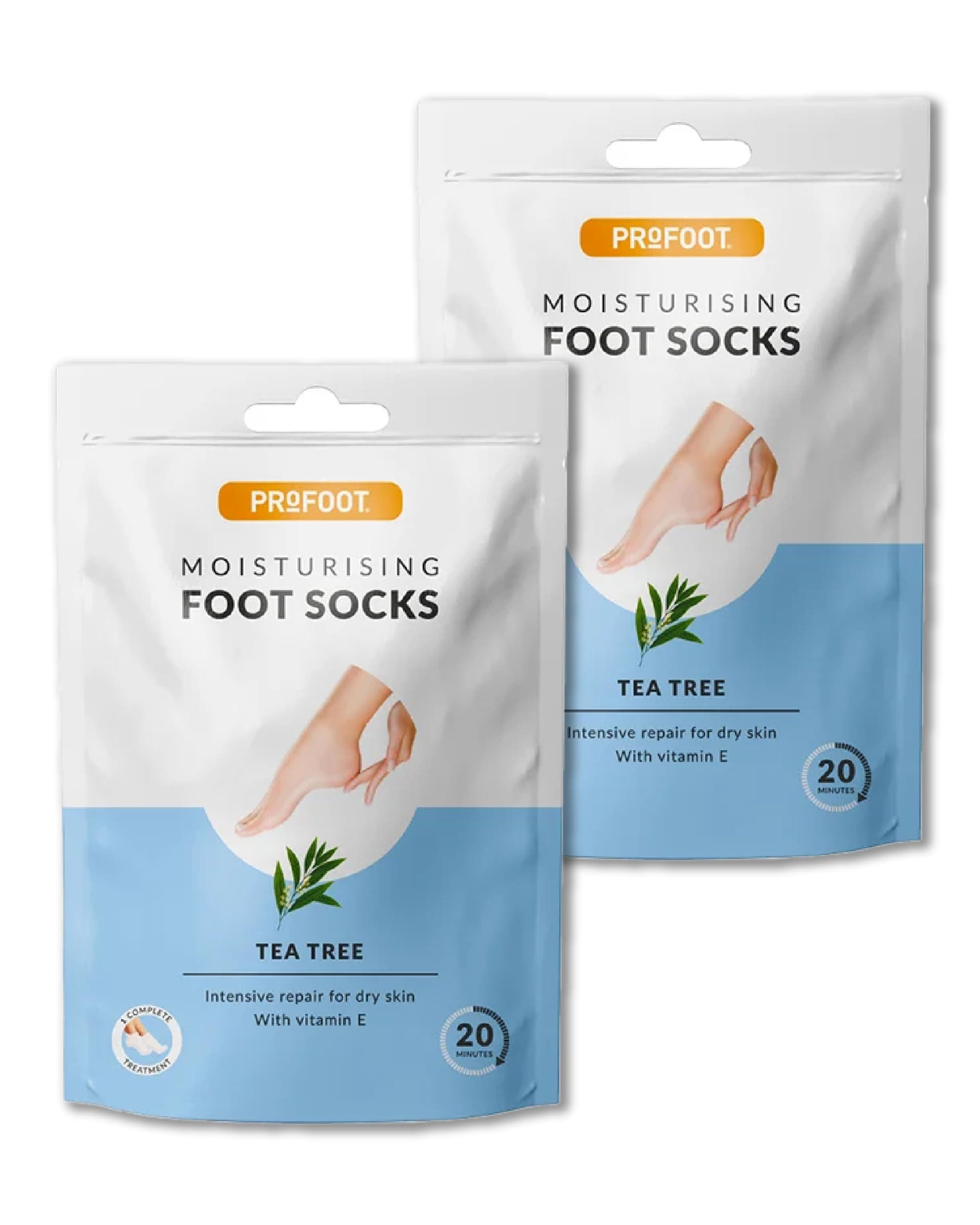 Profoot Moisturising Foot Socks, Intensive Repair Treatment for Dry Cracked Heels, Hydrating Foot Mask with Vitamin E and Tea Tree to Soften and Smooth Skin - 2 Pack