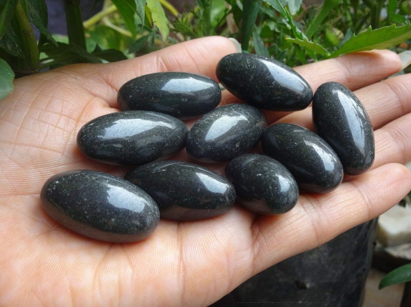 Crystal Black Polish 1" Shiva Lingam Pocket Stones - 11 Piece Lot (Black)