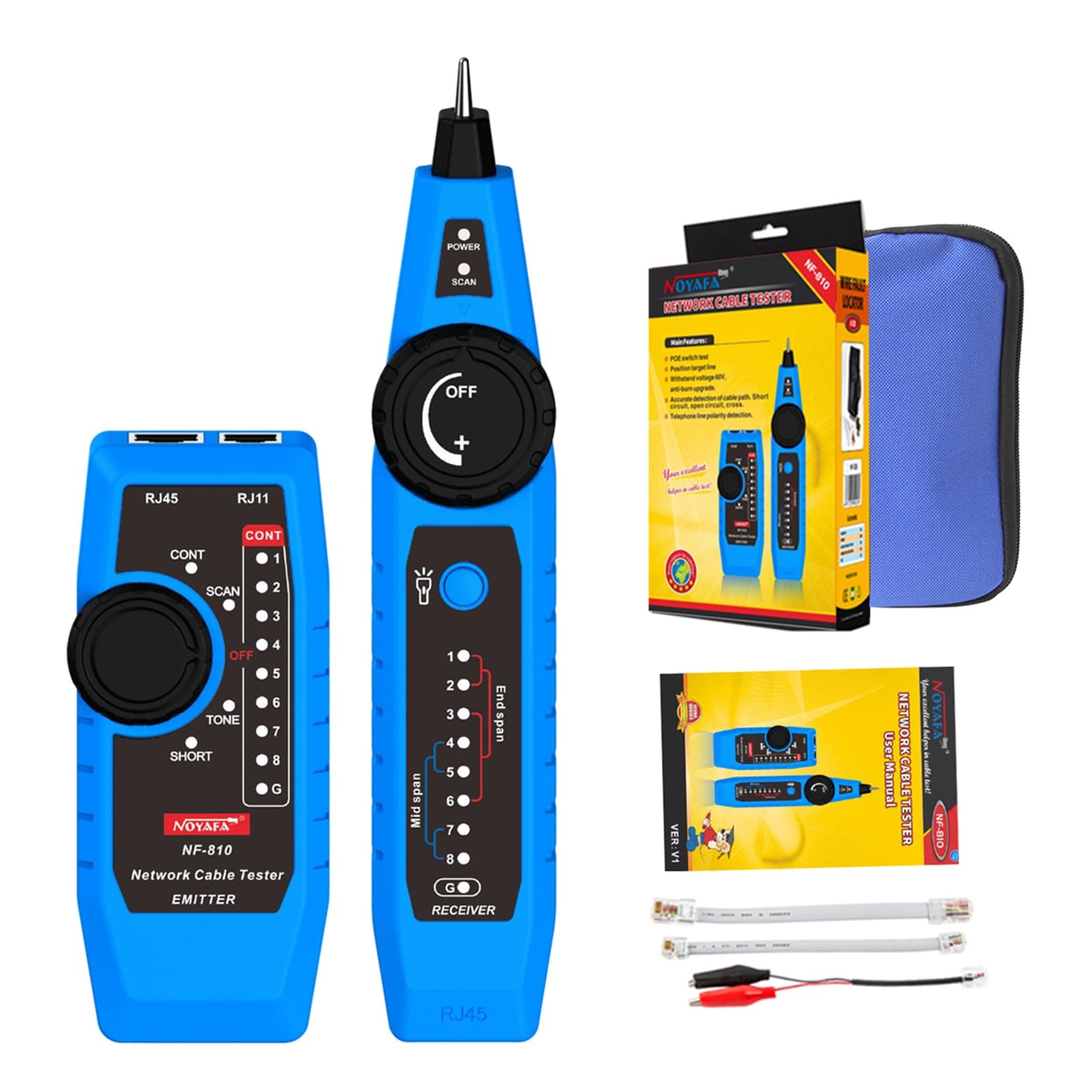 Noyafa NF-810 Multifunctional Network Tester, Ethernet LAN Network Wire Tracker with Telephone Line Tester , Network line Scanning, Power Cable Scanning and POE Switch Test Functions