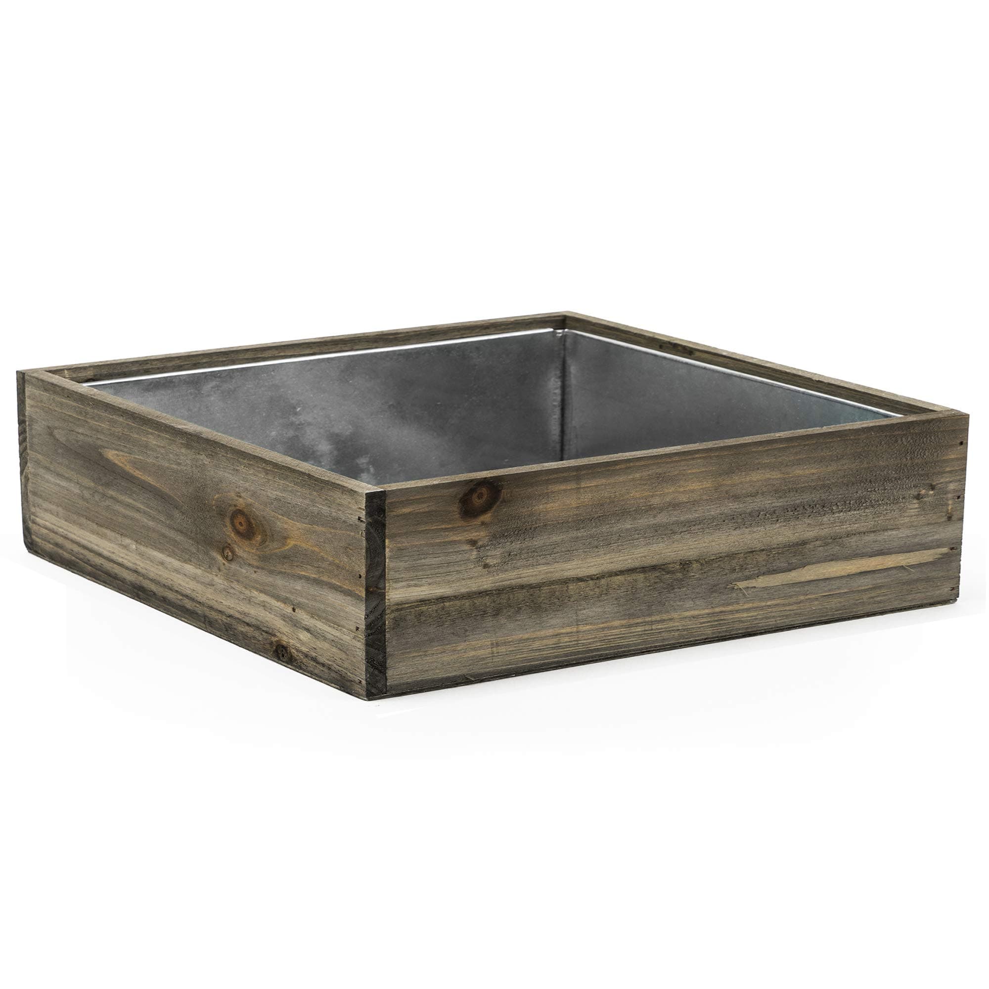 Wood Square Planter Box with Removable Zinc Metal Liner (H:4" Open:12"x12") | Multiple Size Choices Wooden Planters | Indoor Decorative Flower Box