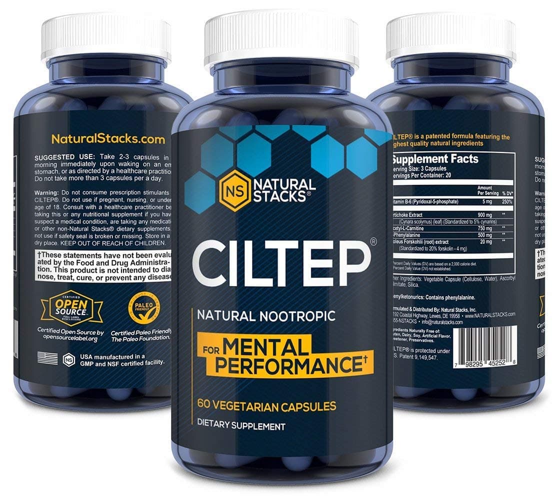 Ciltep Natural Stacks Enhance Mental Performance and Focus 60 Capsules Per Bottle Acetyl L-Carnitine Forskolin Vitamin B6