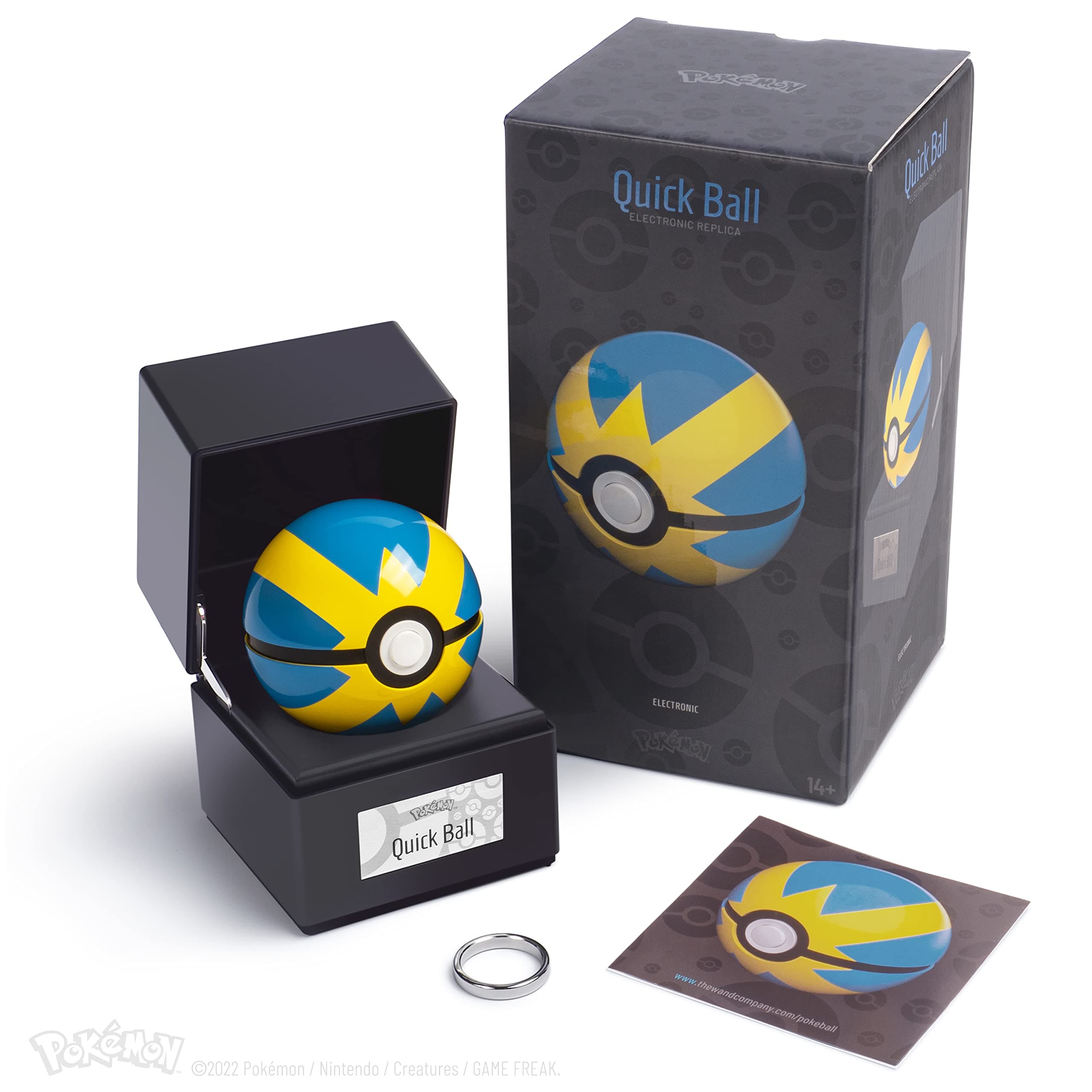 The Wand Company Quick Ball Authentic Die-Cast Replica Pokemon Collectible- Realistic Electronic Sounds and Lights- Includes Poke Ball, Lit Display Case, Auth Hologram Officially Licensed Pokeball